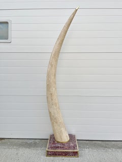 Life Size Elephant Tusk Tessellated Stone & Brass by Maitland Smith