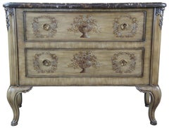 Maitland Smith Louis XV Stone Top Bombe Commode Chest Console Hand Painted