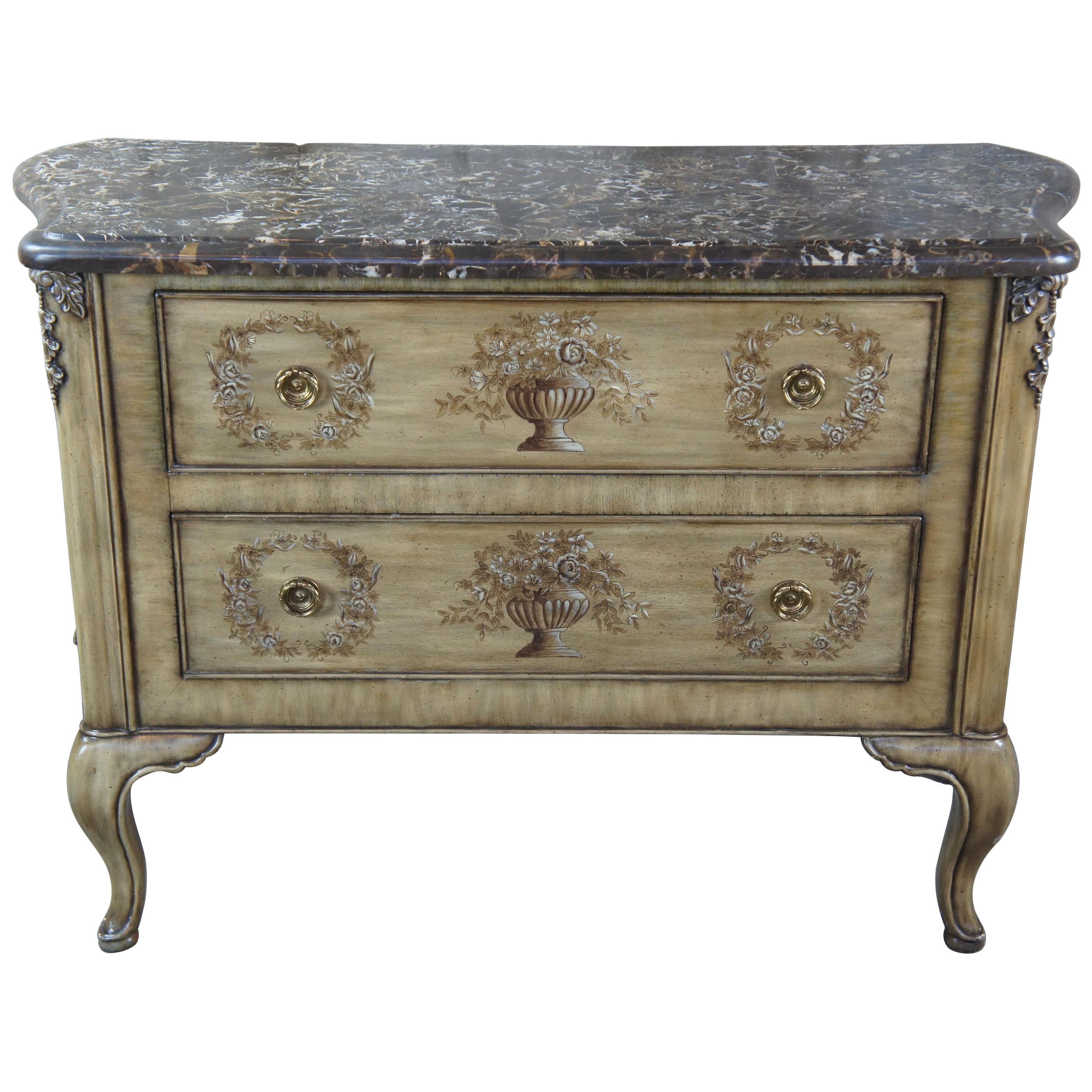 Maitland Smith Louis XV Stone Top Bombe Commode Chest Console Hand Painted