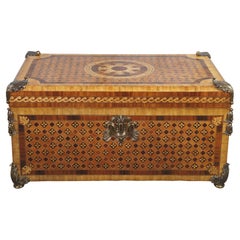 Vintage Maitland Smith Louis XVI Mahogany Marquetry Inlay Blanket Chest Trunk Box 32"