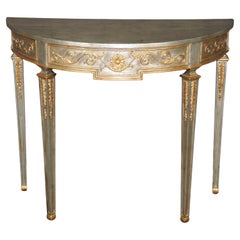 Maitland Smith Louis XVI Style Carved Silver Gilt Demilune Console Table