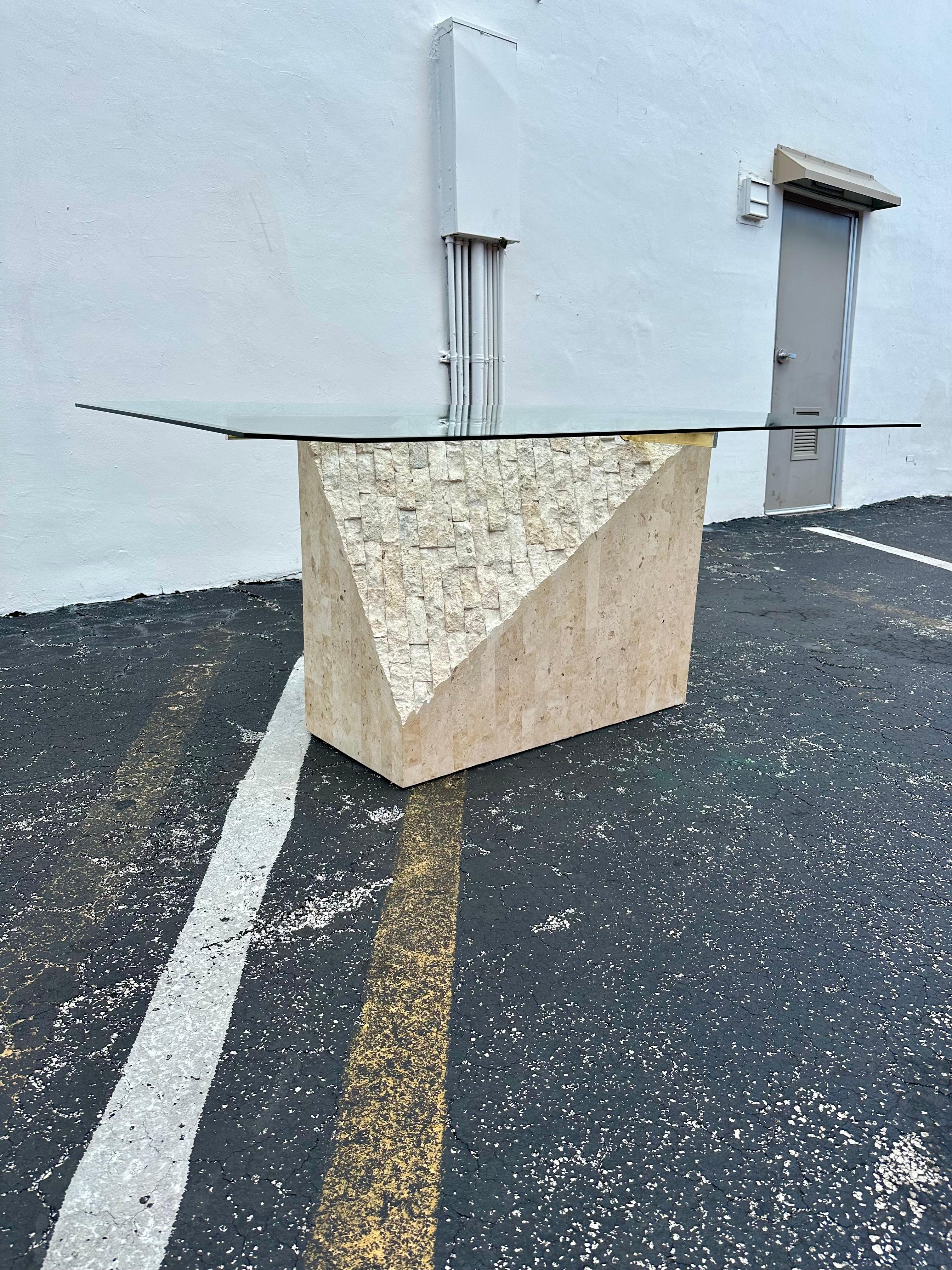 Fin du 20e siècle Table de salle à manger Maitland Smith Mactan en laiton tessellé des années 1980 en vente