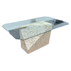 1980s Maitland Smith Mactan Tessellated Stone Brass Dining Table