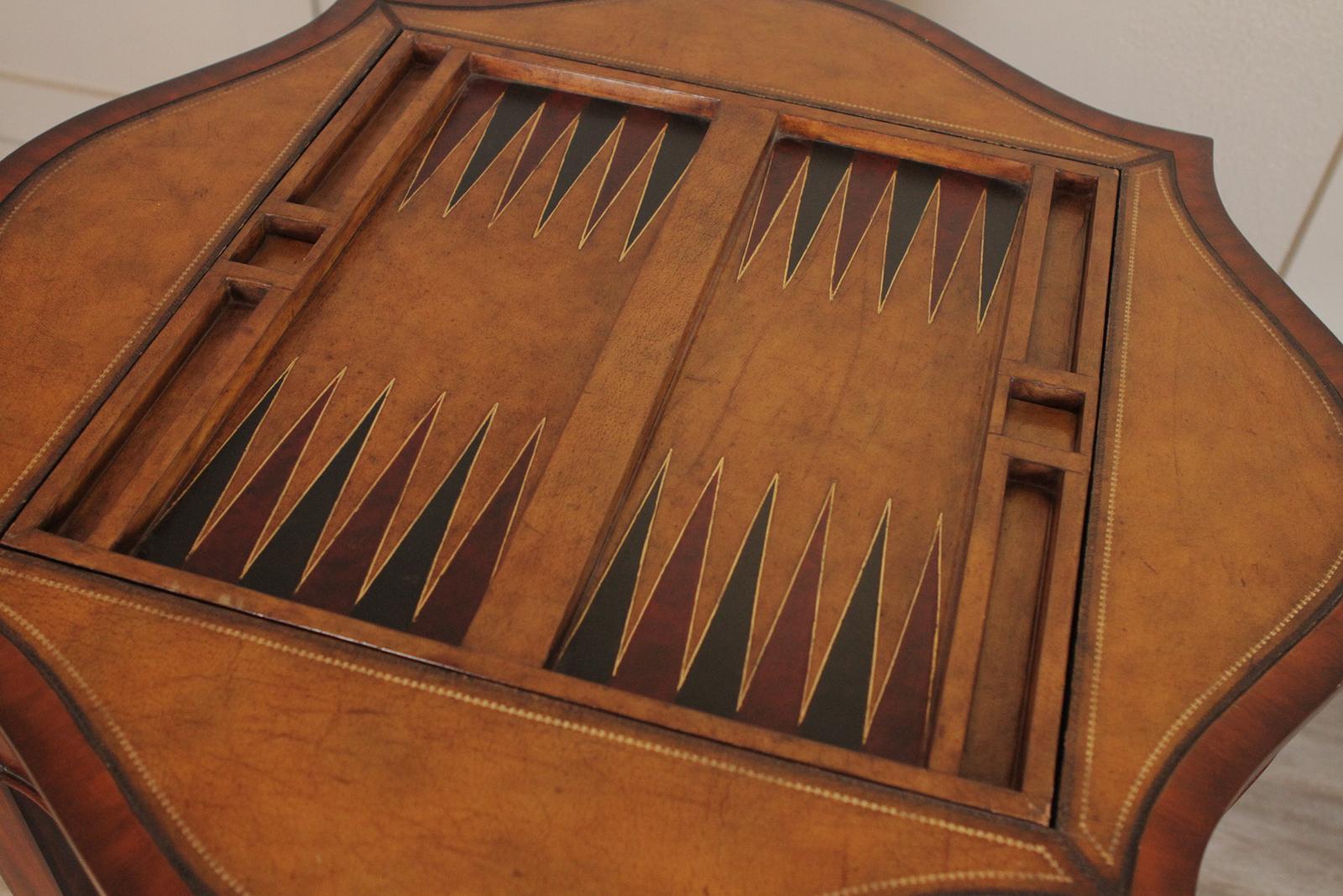Indonesian Maitland Smith Mahogany and Leather Game Table