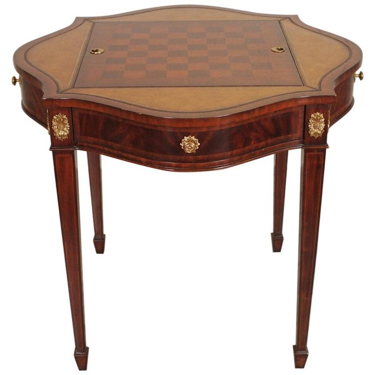 Maitland Smith Mahogany and Leather Game Table at 1stDibs