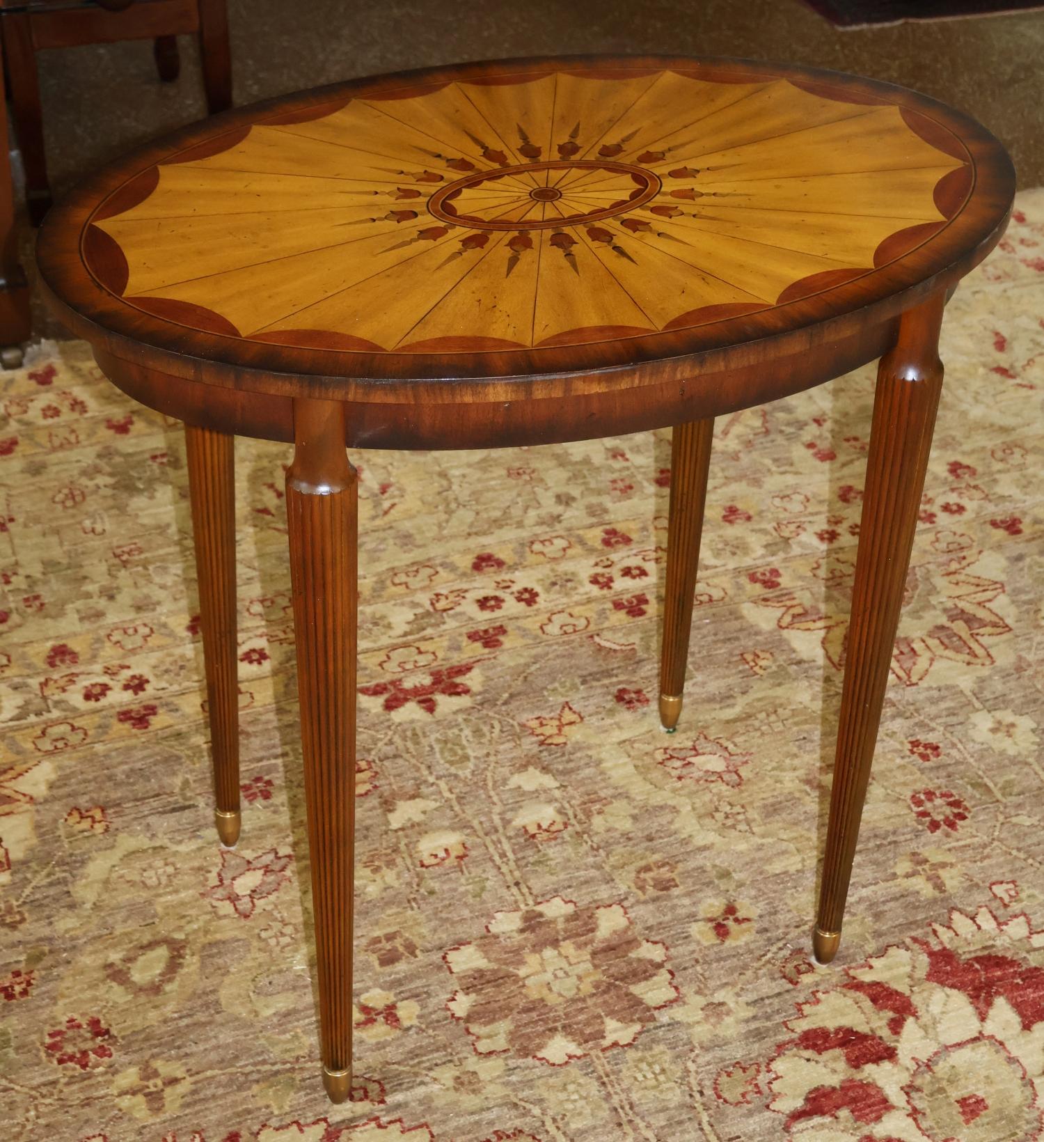 Philippine Maitland Smith Mahogany And Satinwood Inlaid Regency Style Cocktail End Table For Sale