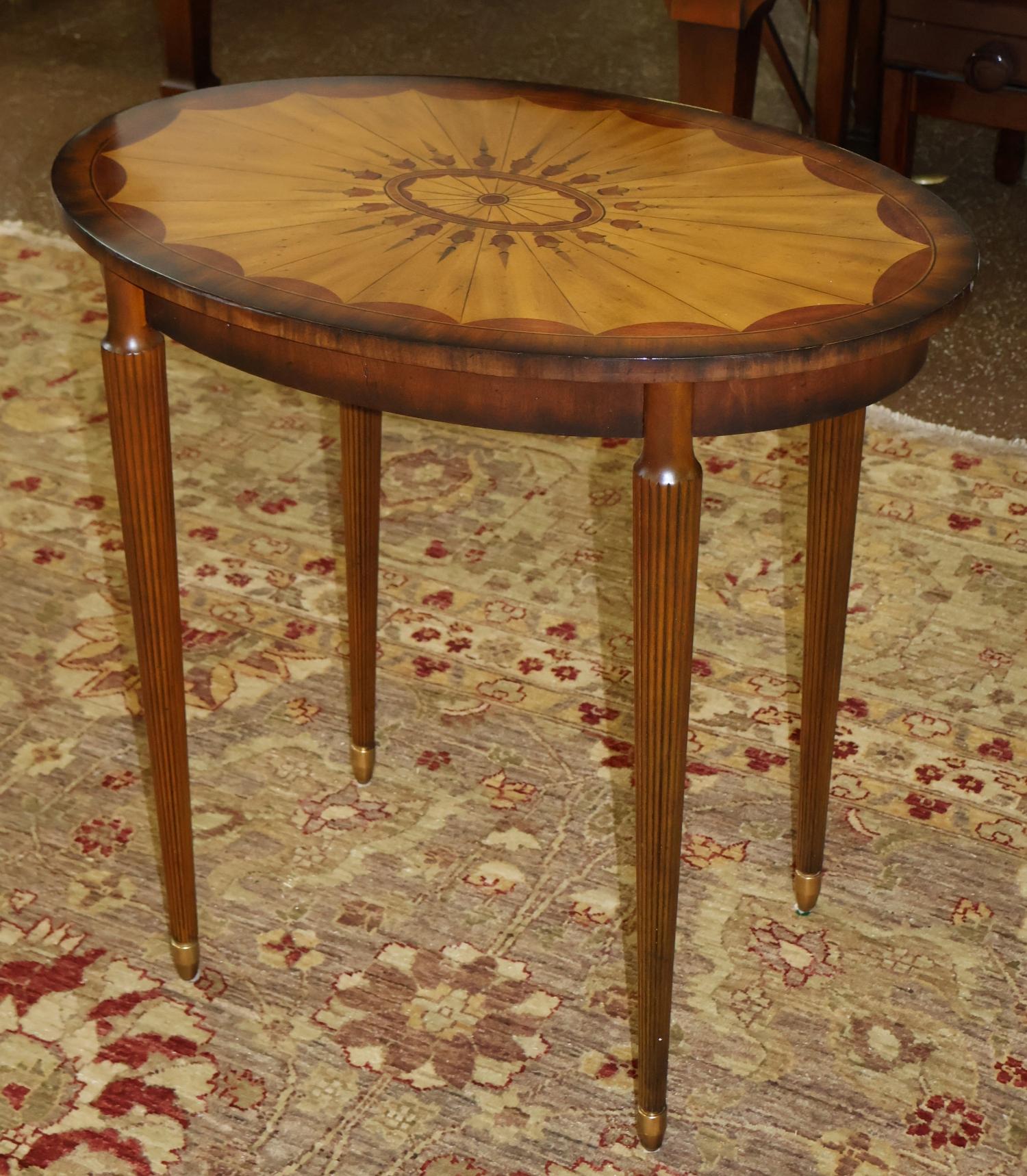 Maitland Smith Mahogany And Satinwood Inlaid Regency Style Cocktail End Table In Good Condition For Sale In Long Branch, NJ