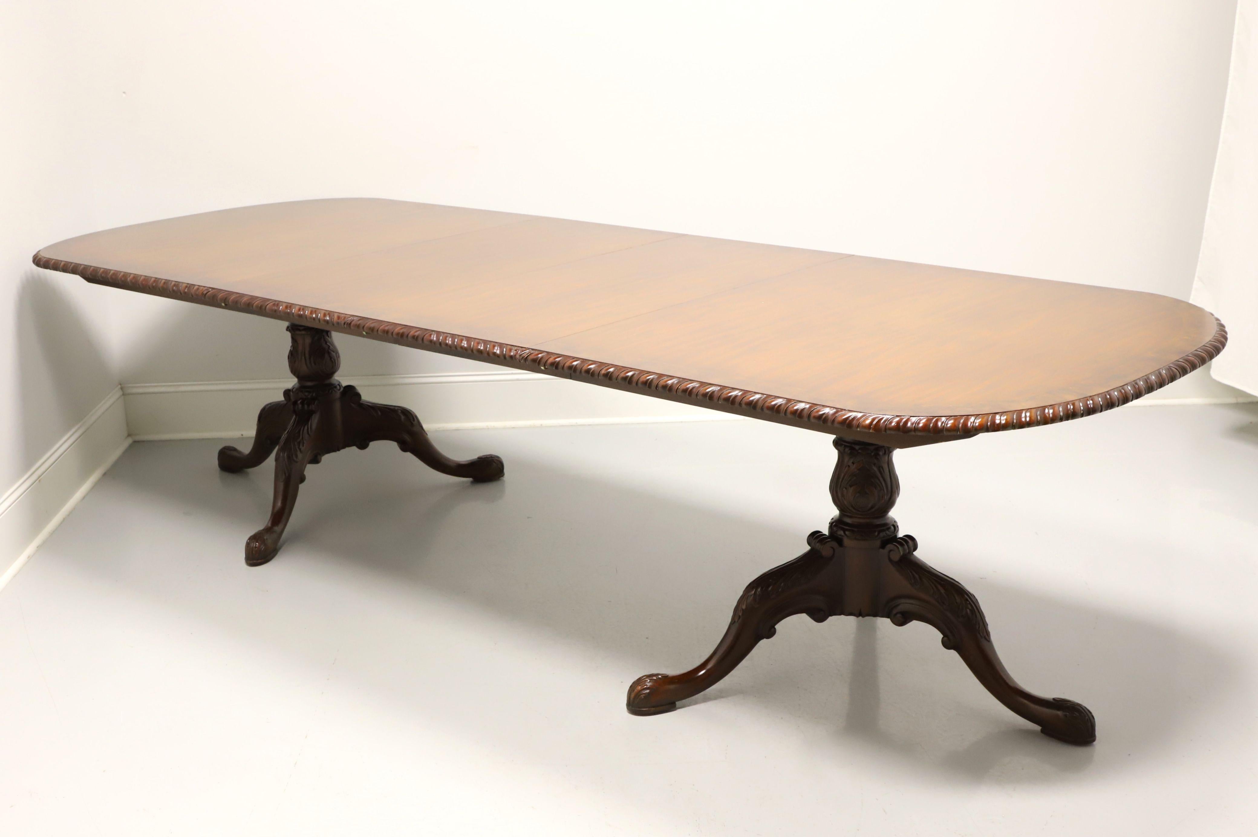 20th Century MAITLAND SMITH Walnut Burl Banded Gadroon Edge Double Pedestal Dining Table