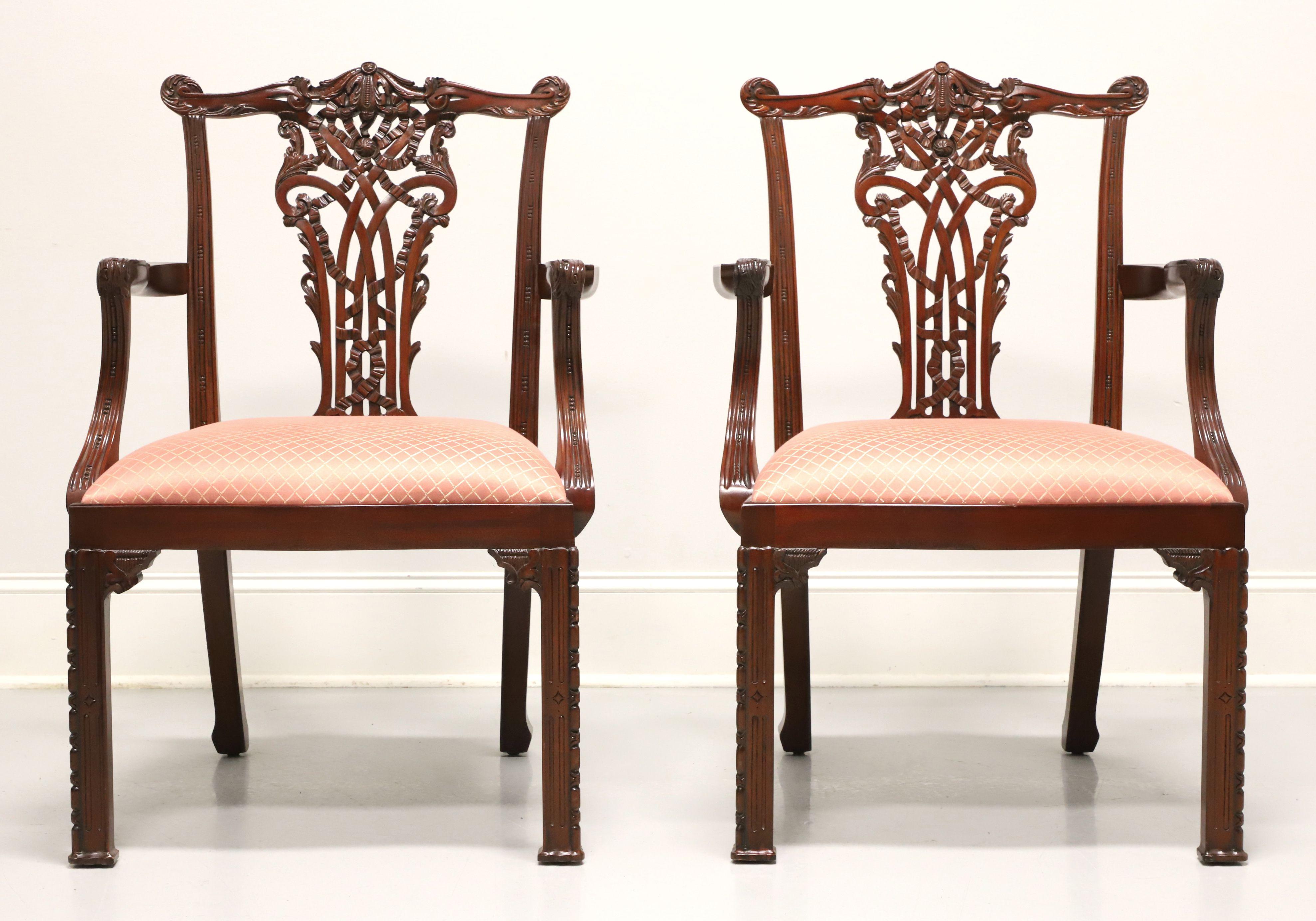 Indonesian MAITLAND SMITH Mahogany Chinese Chippendale Fretwork Dining Armchairs - Pair