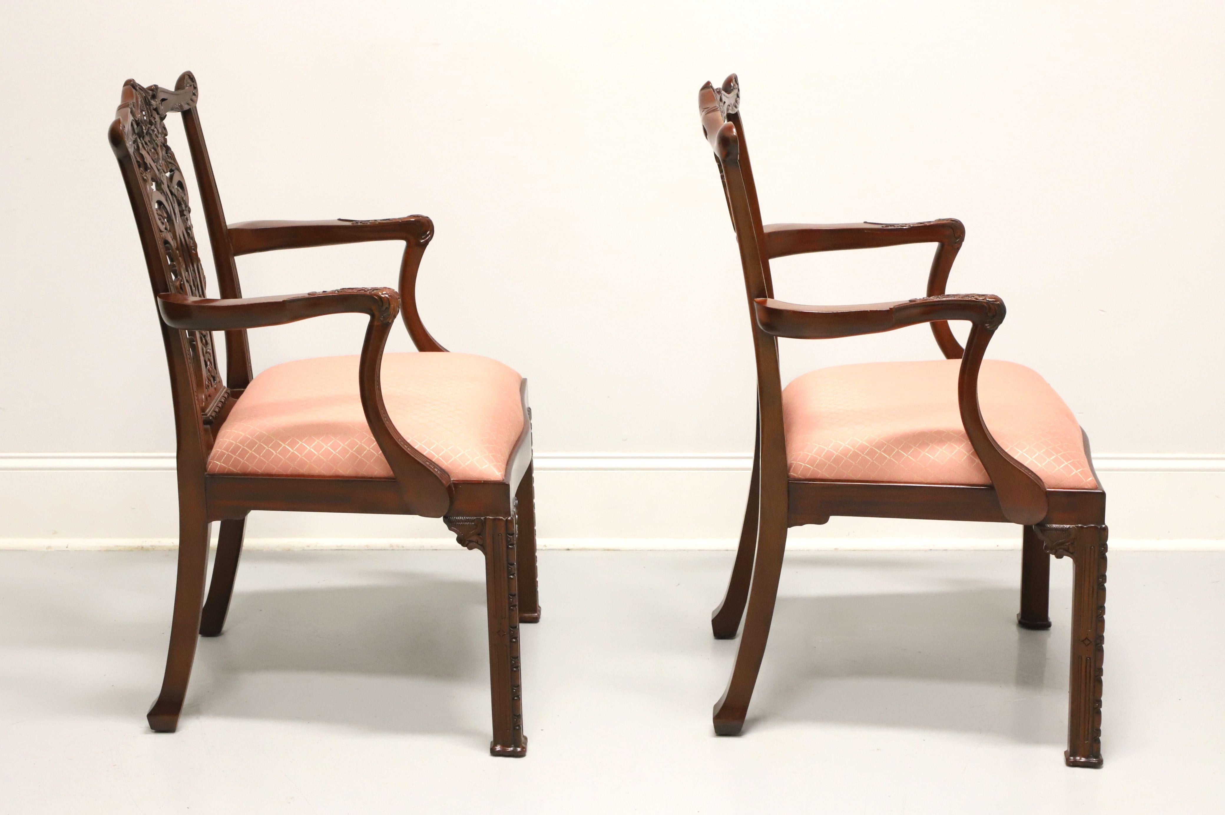 MAITLAND SMITH Mahogany Chinese Chippendale Fretwork Dining Armchairs - Pair In Good Condition In Charlotte, NC