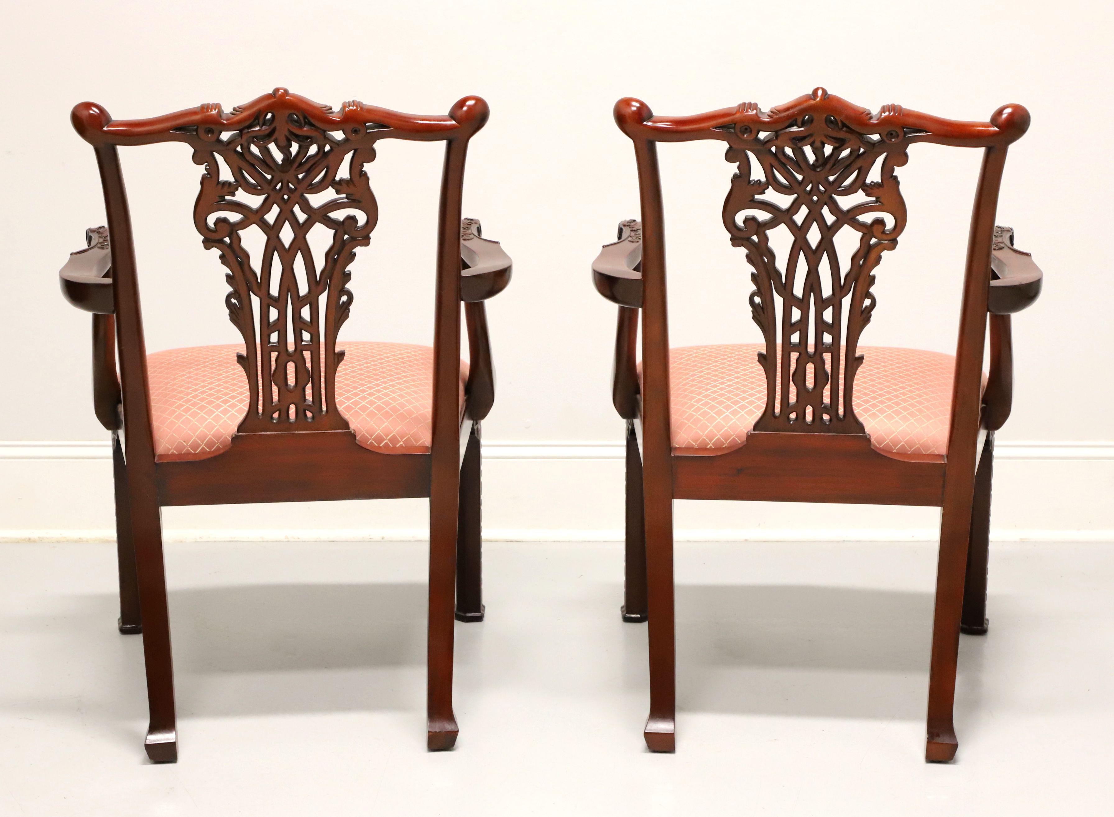 20th Century MAITLAND SMITH Mahogany Chinese Chippendale Fretwork Dining Armchairs - Pair