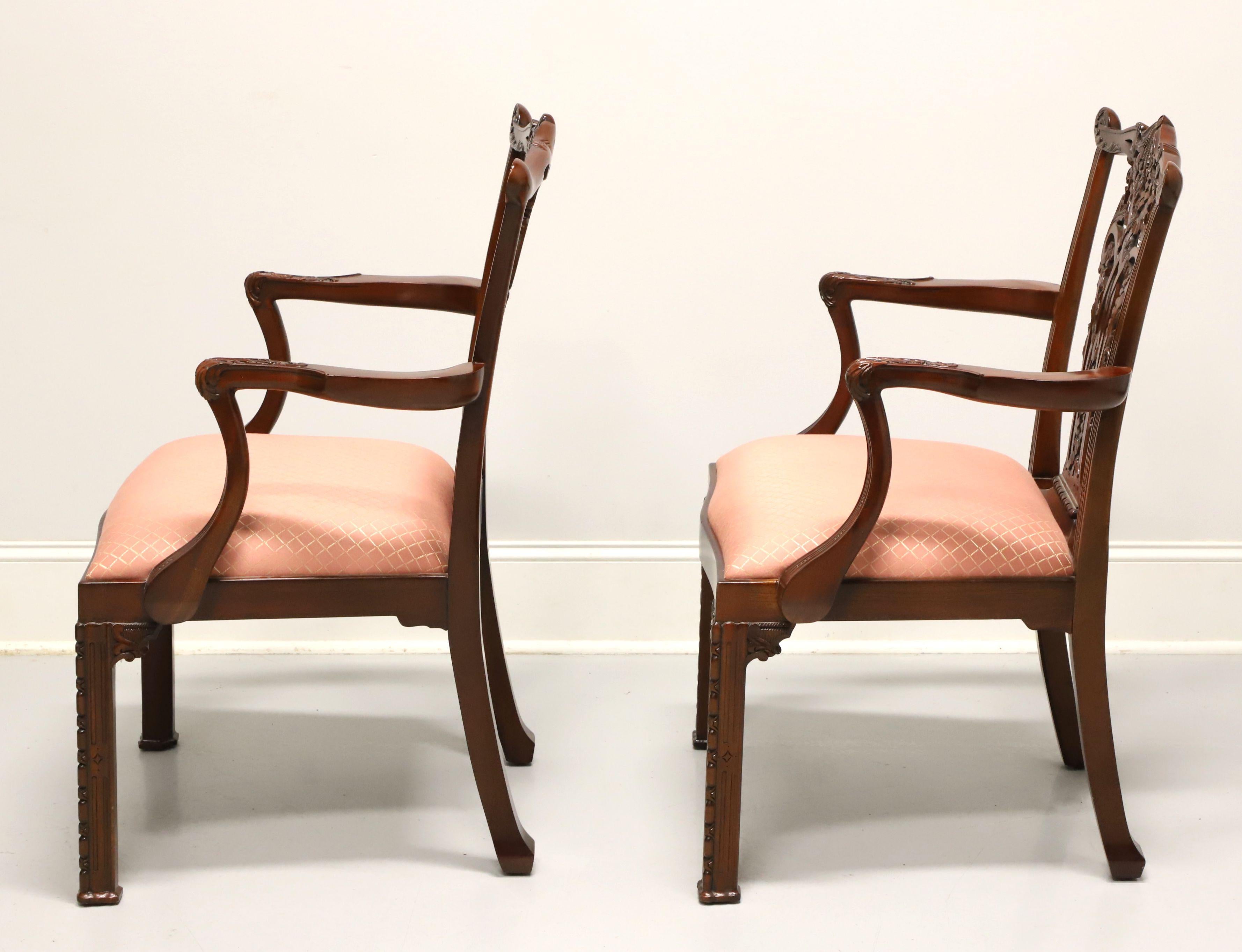 Fabric MAITLAND SMITH Mahogany Chinese Chippendale Fretwork Dining Armchairs - Pair