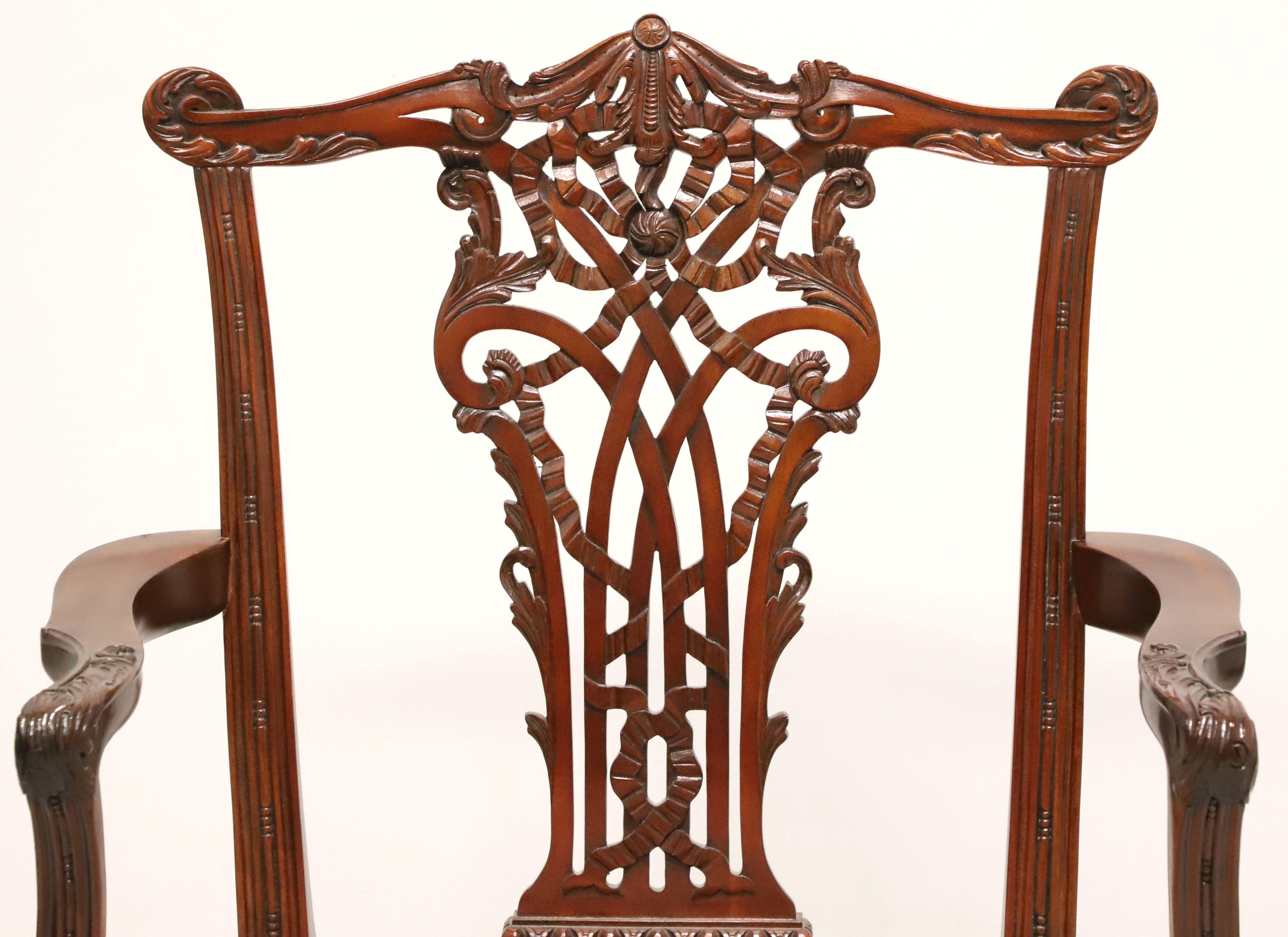 MAITLAND SMITH Mahogany Chinese Chippendale Fretwork Dining Armchairs - Pair 1