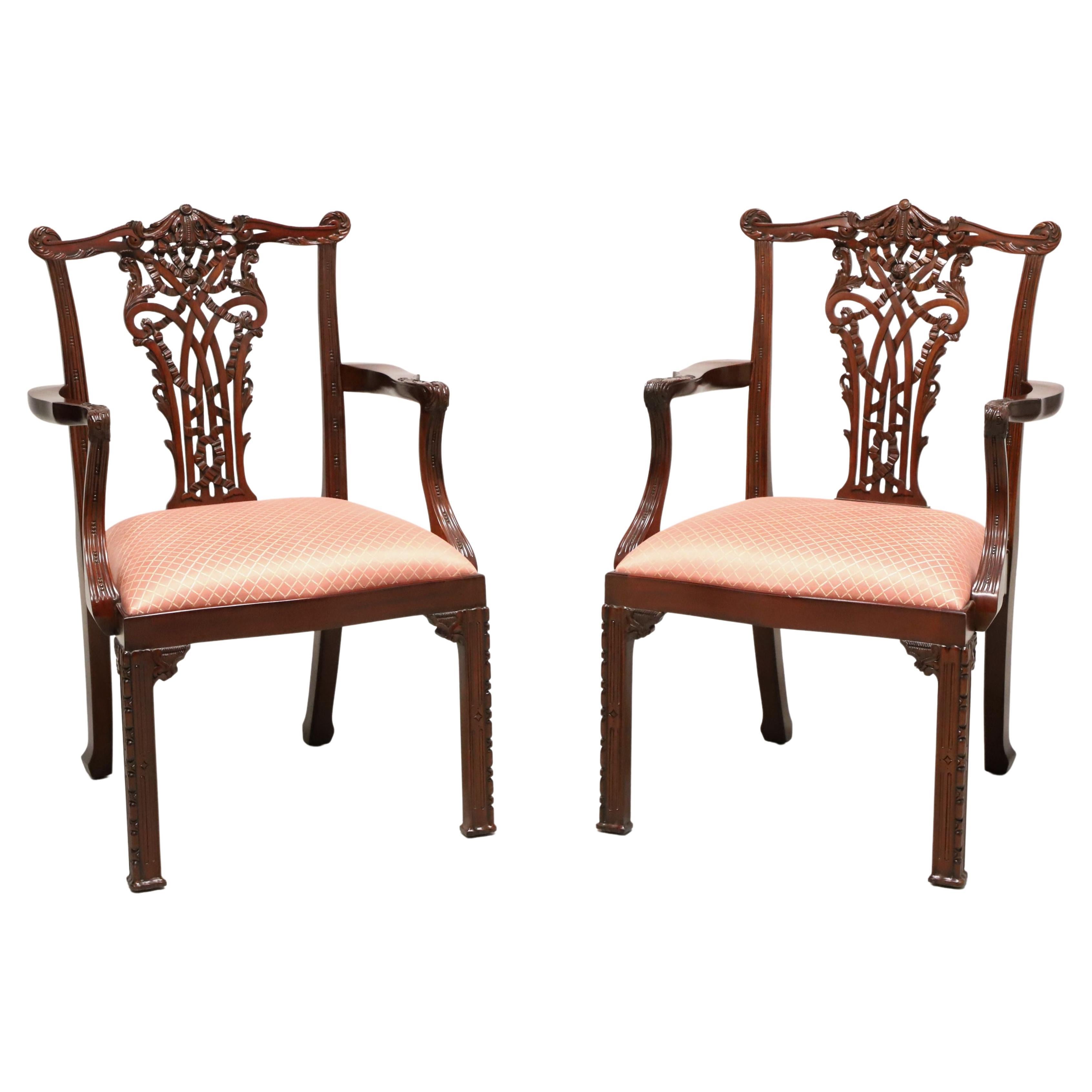 MAITLAND SMITH Mahogany Chinese Chippendale Fretwork Dining Armchairs - Pair