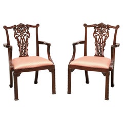 MAITLAND SMITH Mahogany Chinese Chippendale Fretwork Dining Armchairs - Pair