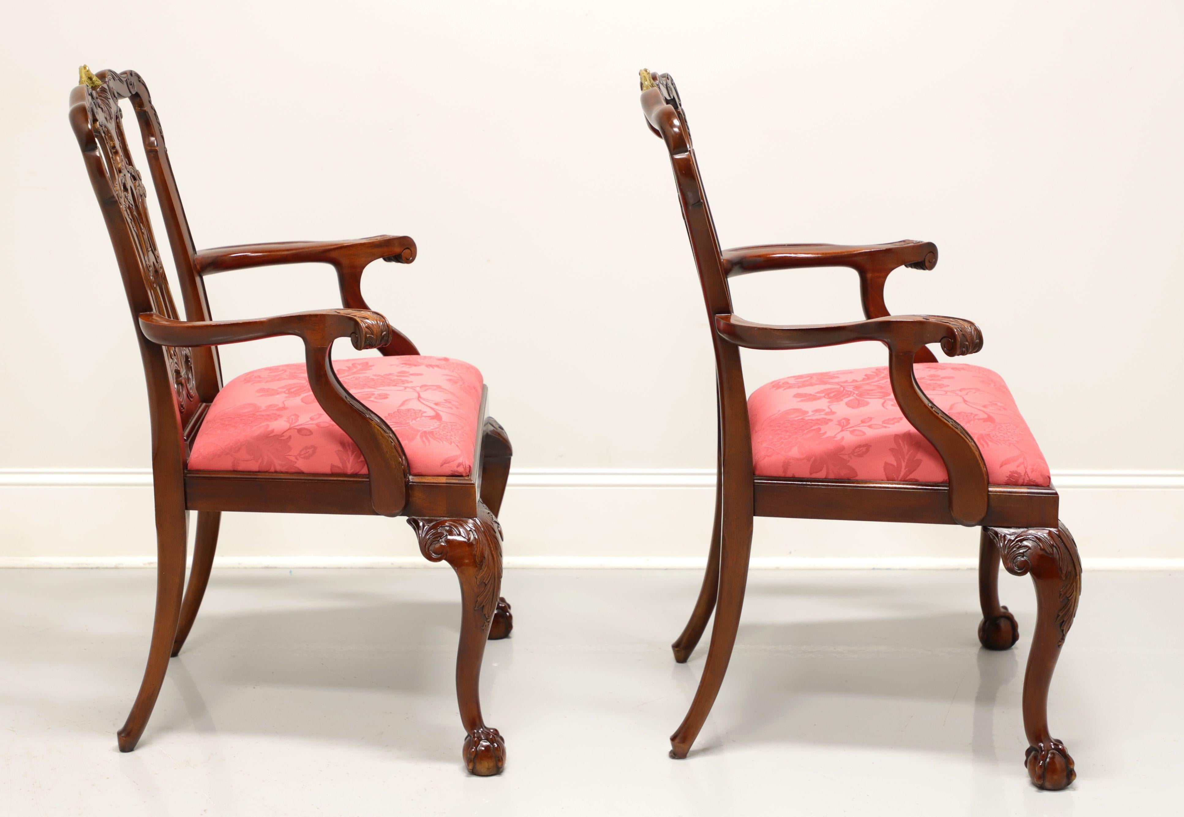 Indonesian MAITLAND SMITH Solid Mahogany Chippendale Ball in Claw Dining Armchairs - Pair