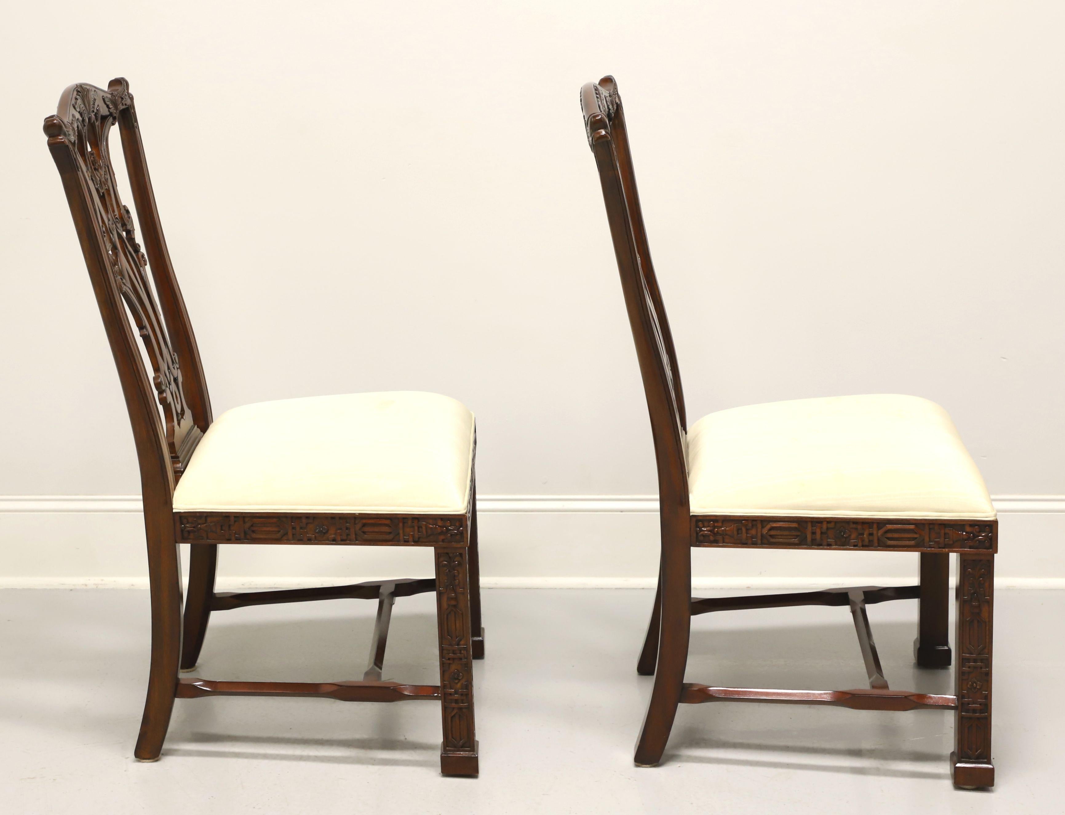 Indonesian MAITLAND SMITH Mahogany Chippendale Fretwork Dining Side Chairs - Pair A