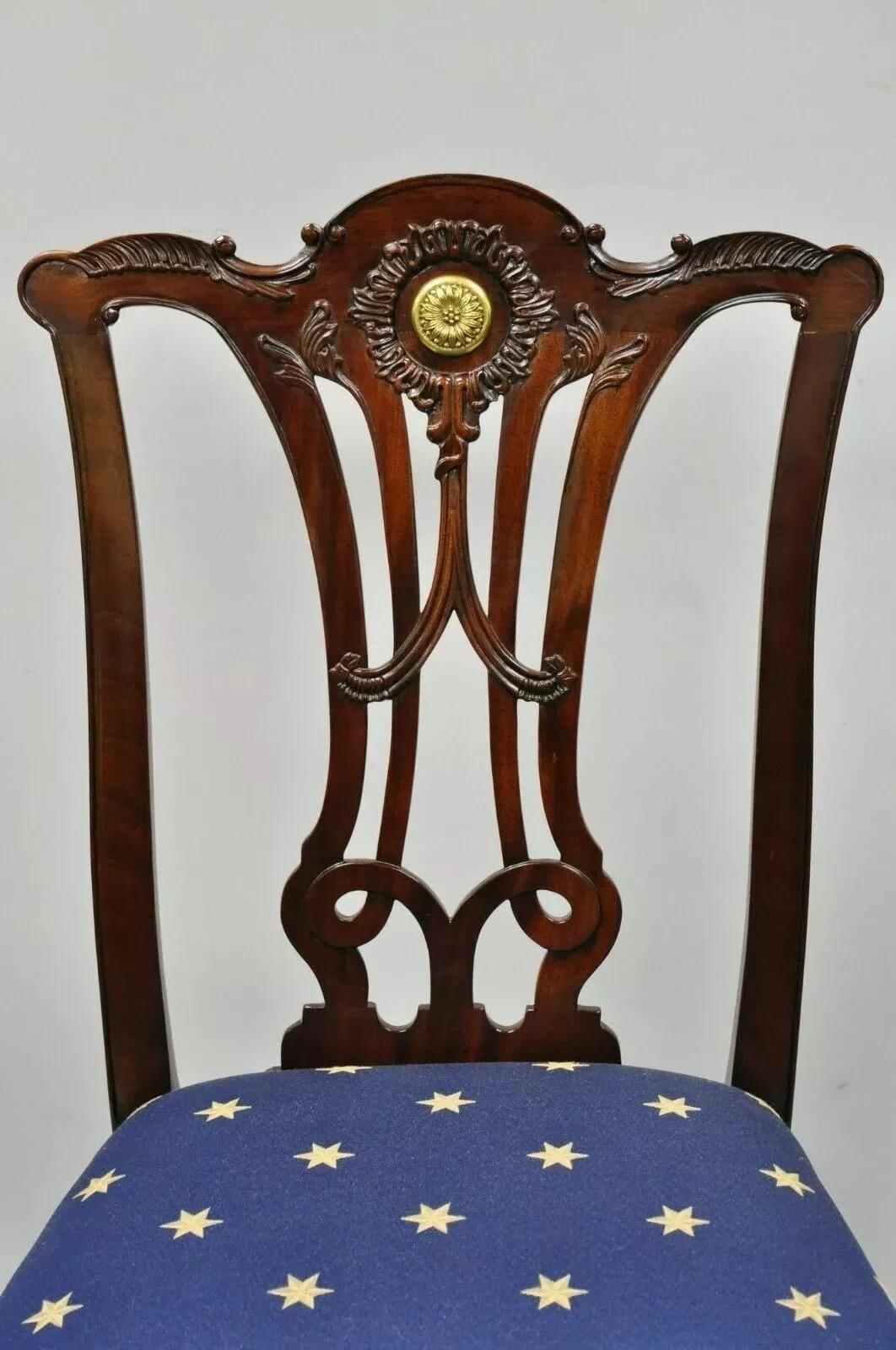 Sedie da pranzo in stile Chippendale in mogano di Maitland Smith - Set di 6 sedie in ottone e ormeggio in vendita 5