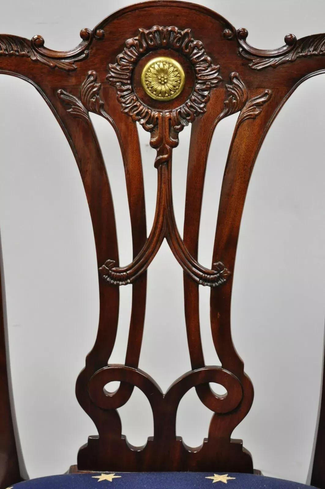 Sedie da pranzo in stile Chippendale in mogano di Maitland Smith - Set di 6 sedie in ottone e ormeggio In condizioni buone in vendita a Philadelphia, PA