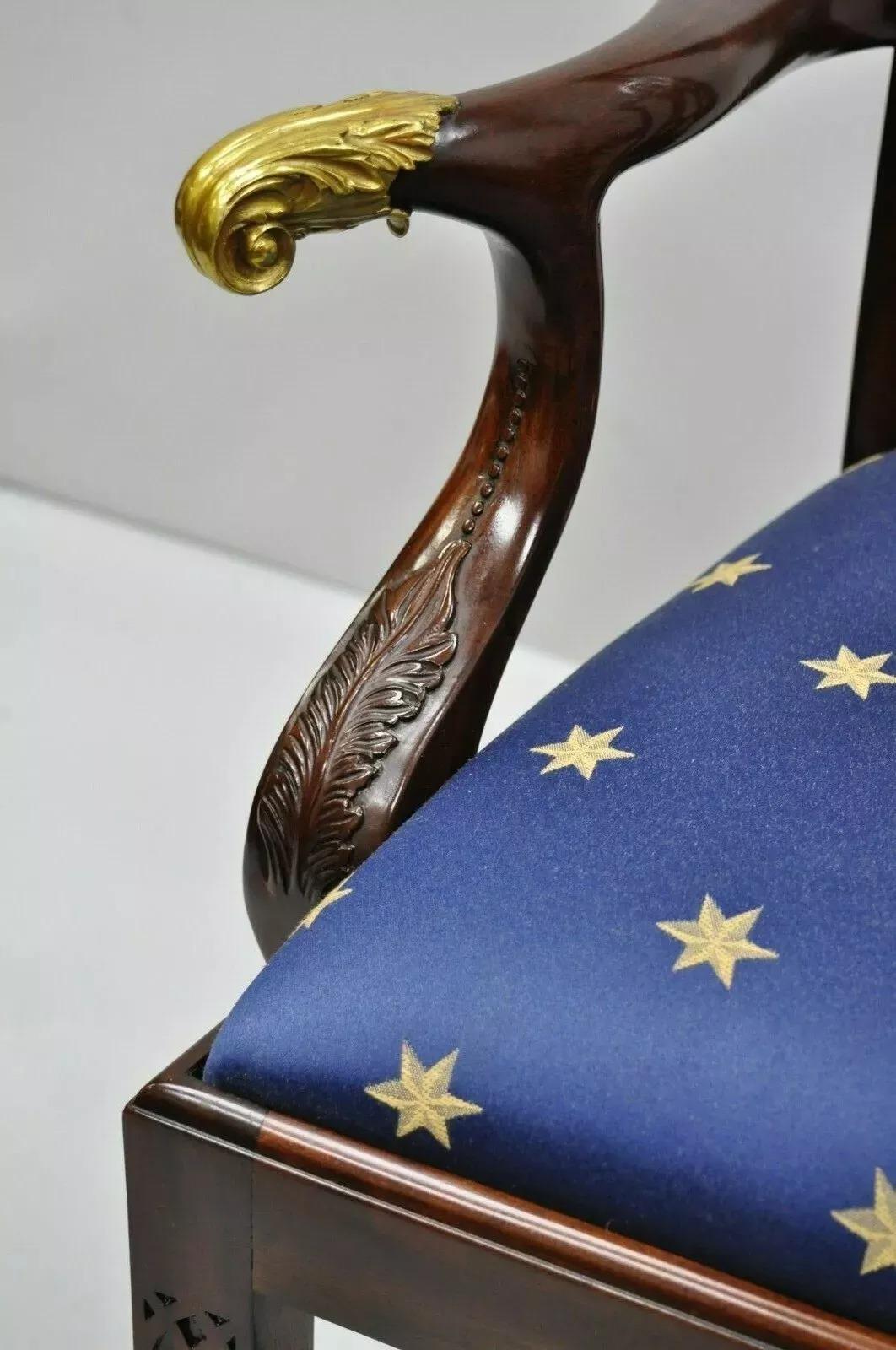 Ottone Sedie da pranzo in stile Chippendale in mogano di Maitland Smith - Set di 6 sedie in ottone e ormeggio in vendita