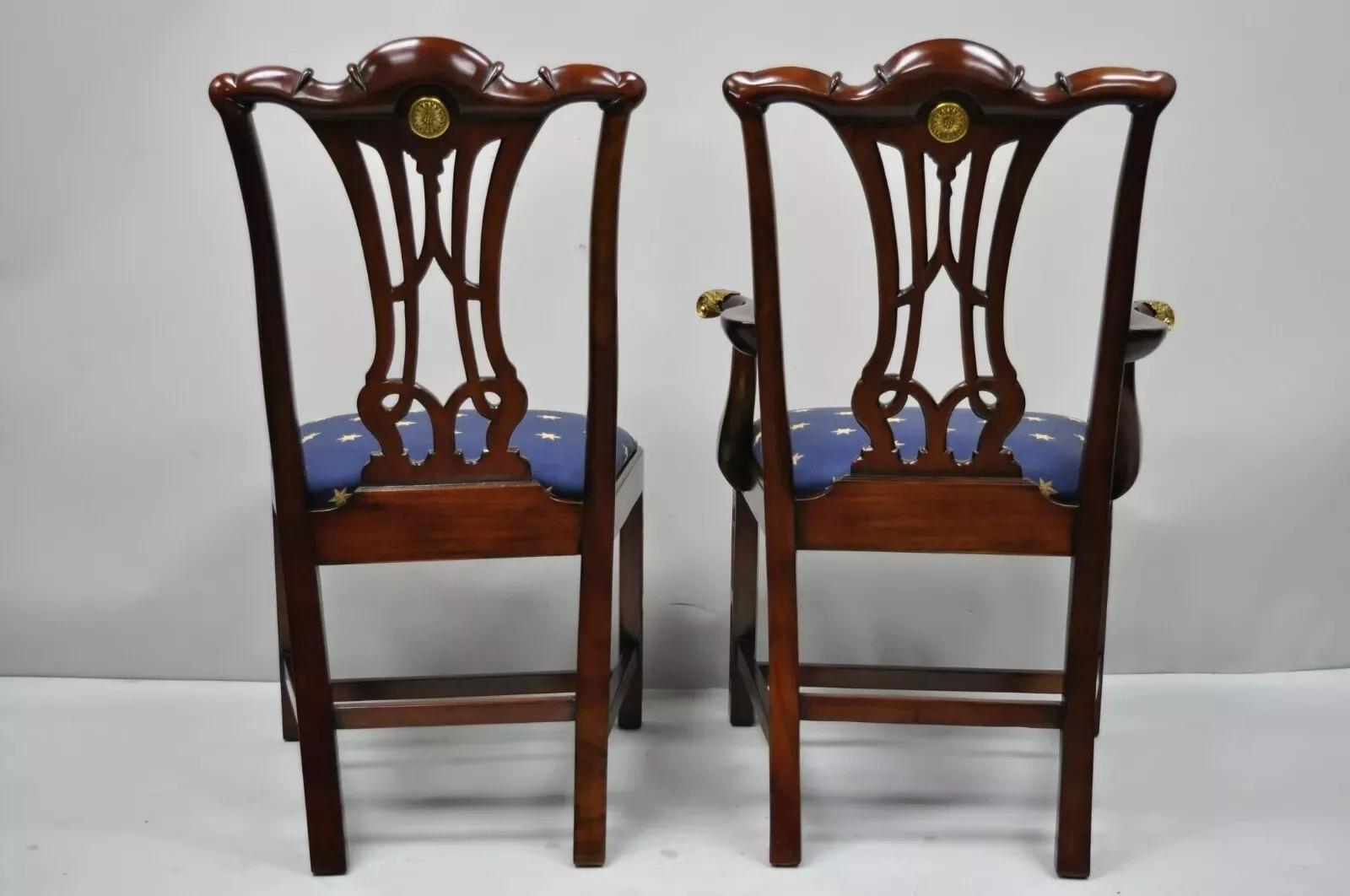 Sedie da pranzo in stile Chippendale in mogano di Maitland Smith - Set di 6 sedie in ottone e ormeggio in vendita 2