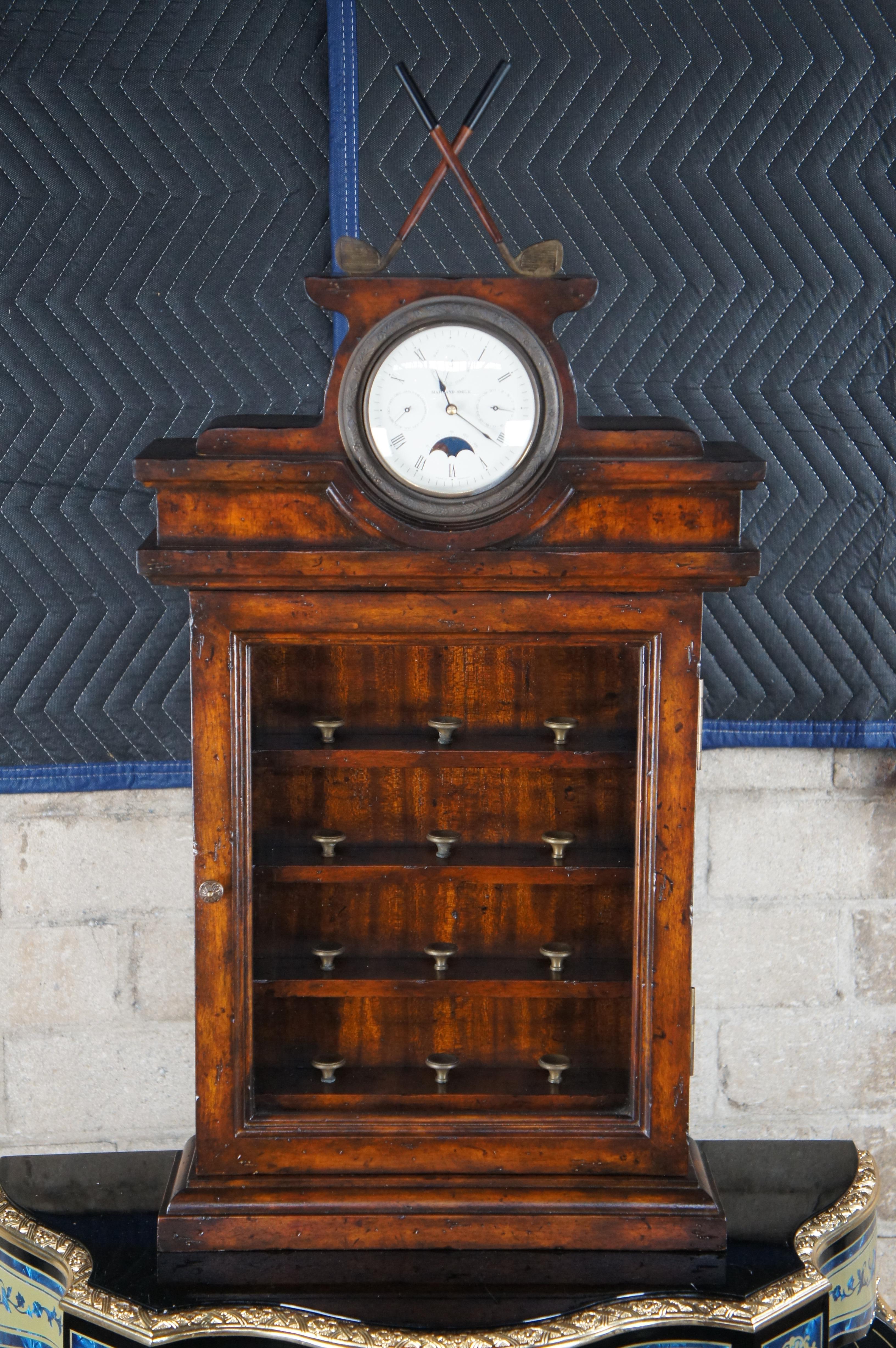 Maitland Smith Reloj alemán de caoba Curio Golf Ball Display Wall Cabinet Case en venta 2