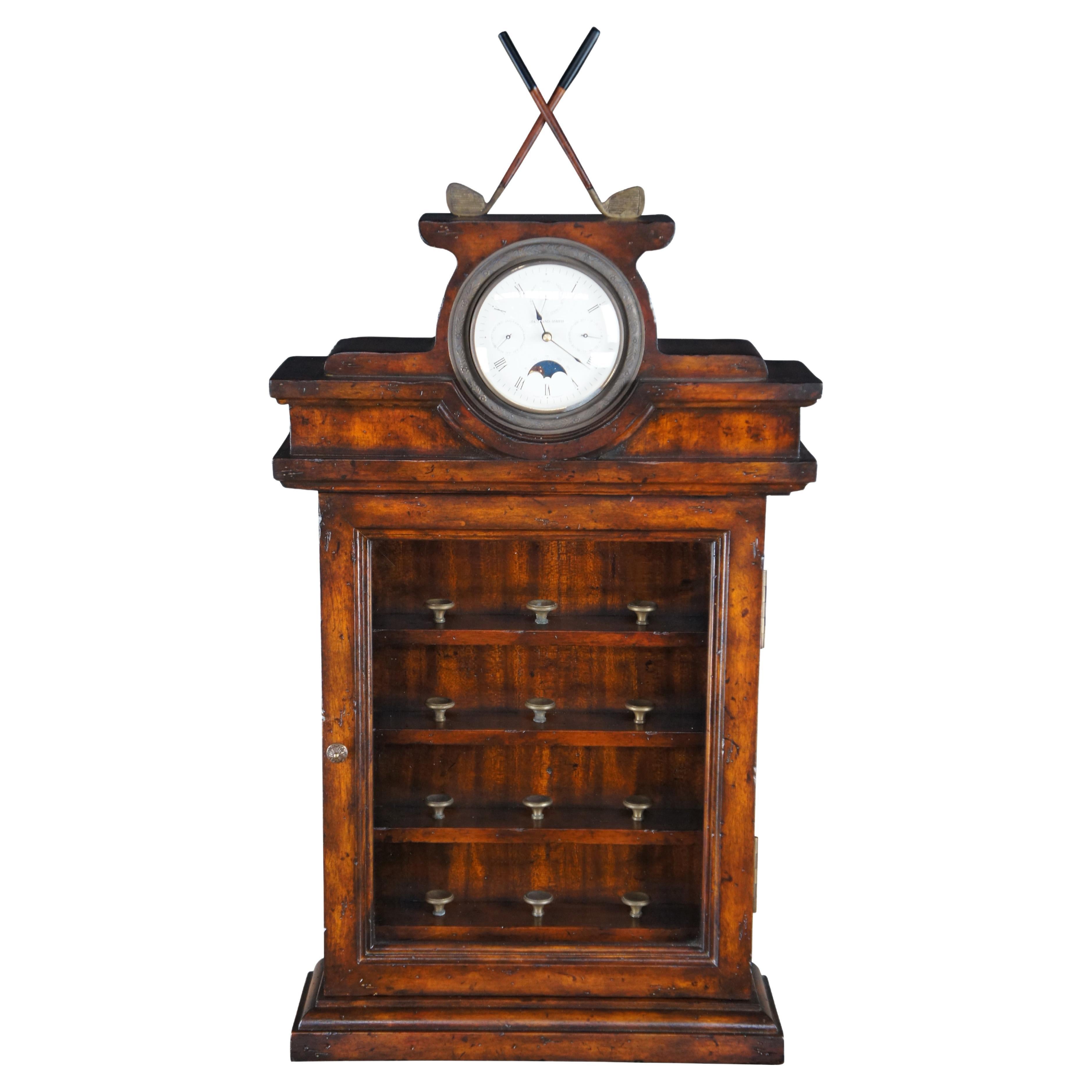 Maitland Smith Reloj alemán de caoba Curio Golf Ball Display Wall Cabinet Case en venta
