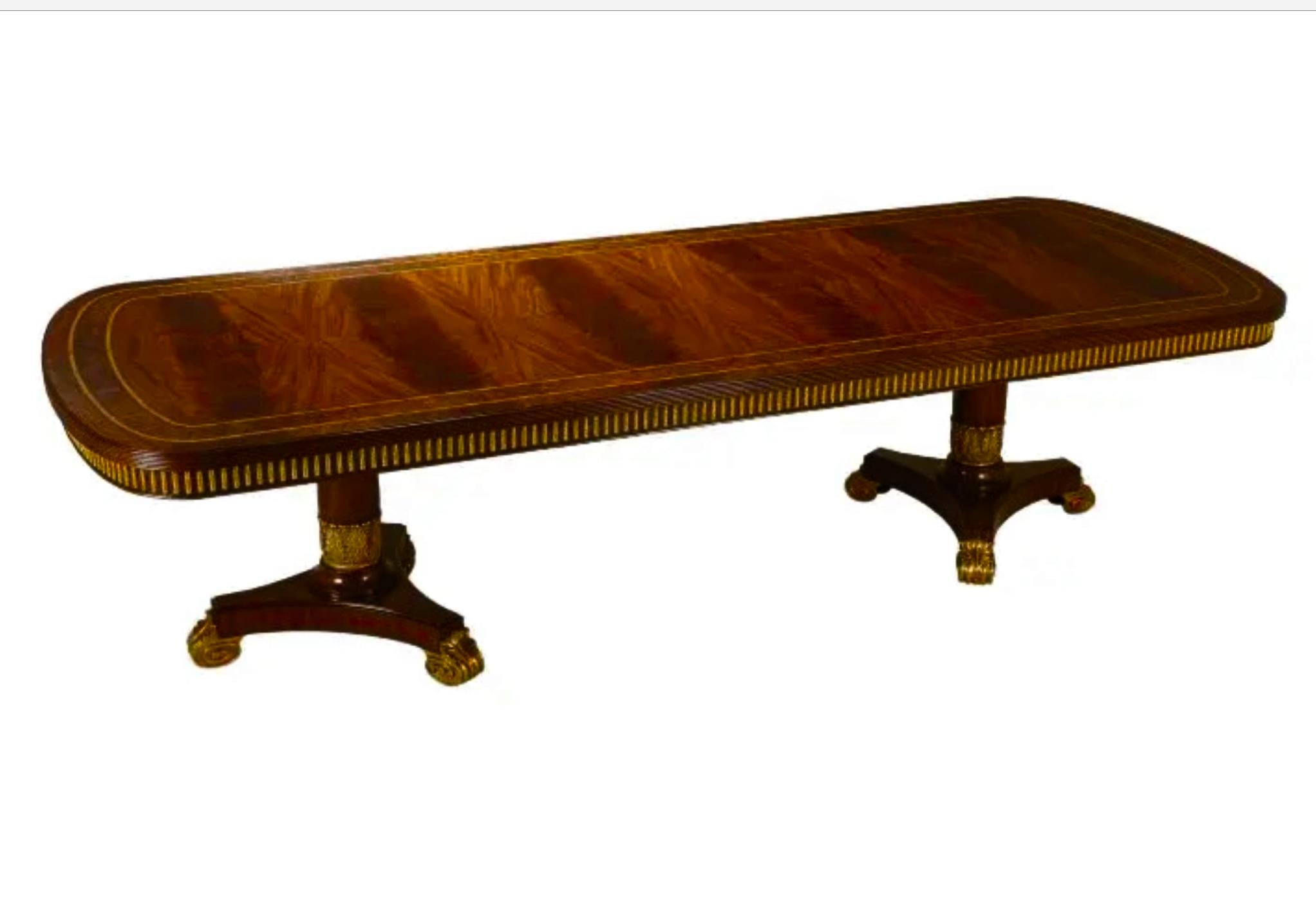 Maitland-Smith Mahogany Inlaid Manor Dining Table W 2 Leaves. Opens from 97” to 137” when two 20” leaves are inserted.
