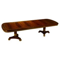 Maitland-Smith Mahogany Inlaid Manor Double Pedestal Dining Table W 2 Leaves