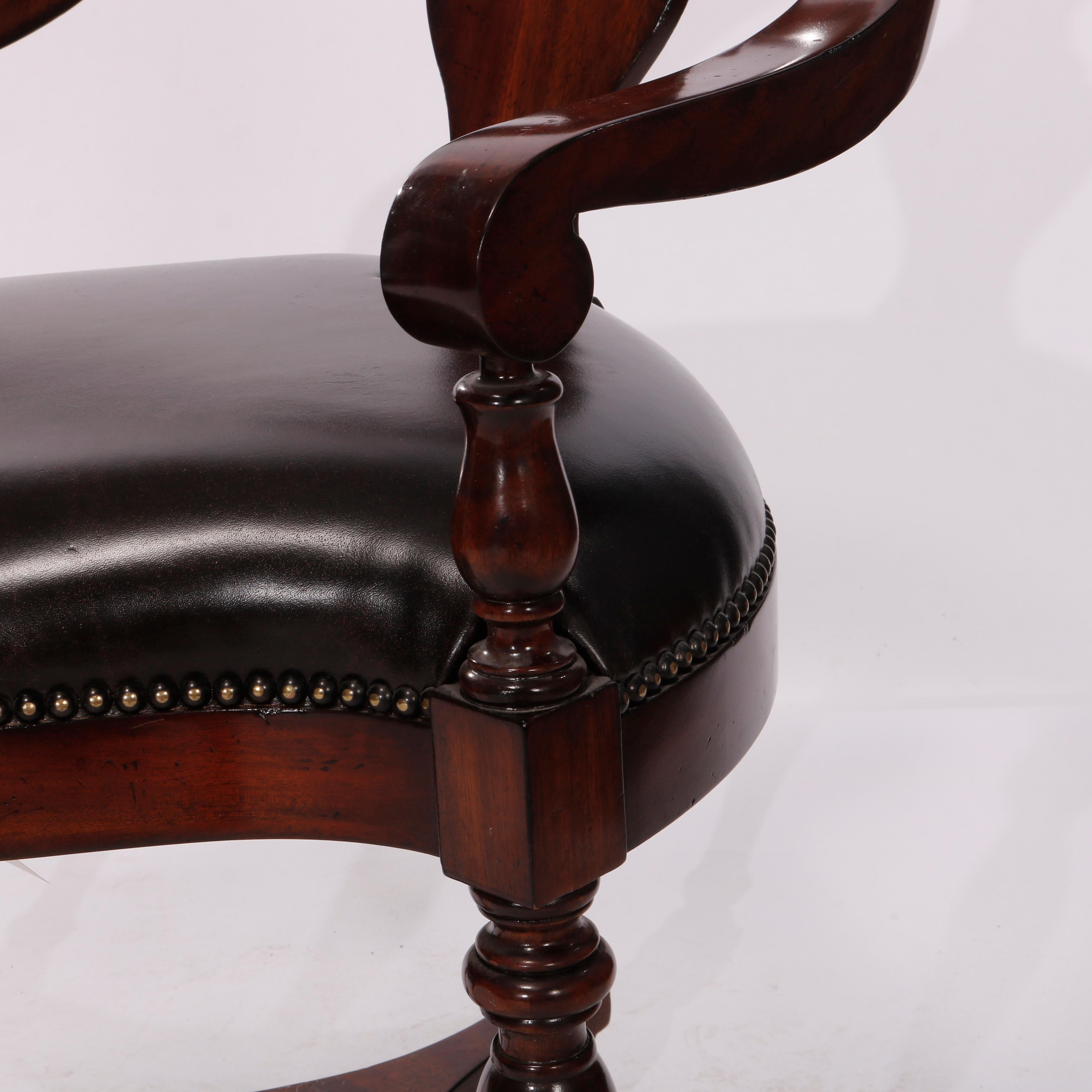 Maitland Smith Mahogany & Leather Barrel Back Corner Chair, 20th C 7