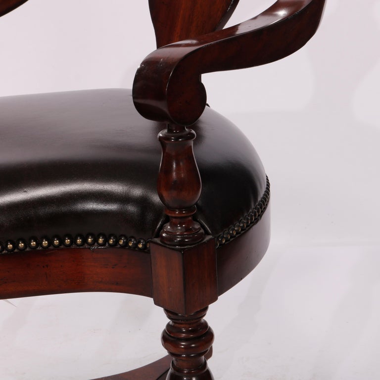 Maitland Smith Mahogany & Leather Barrel Back Corner Chair, 20th C For Sale 7