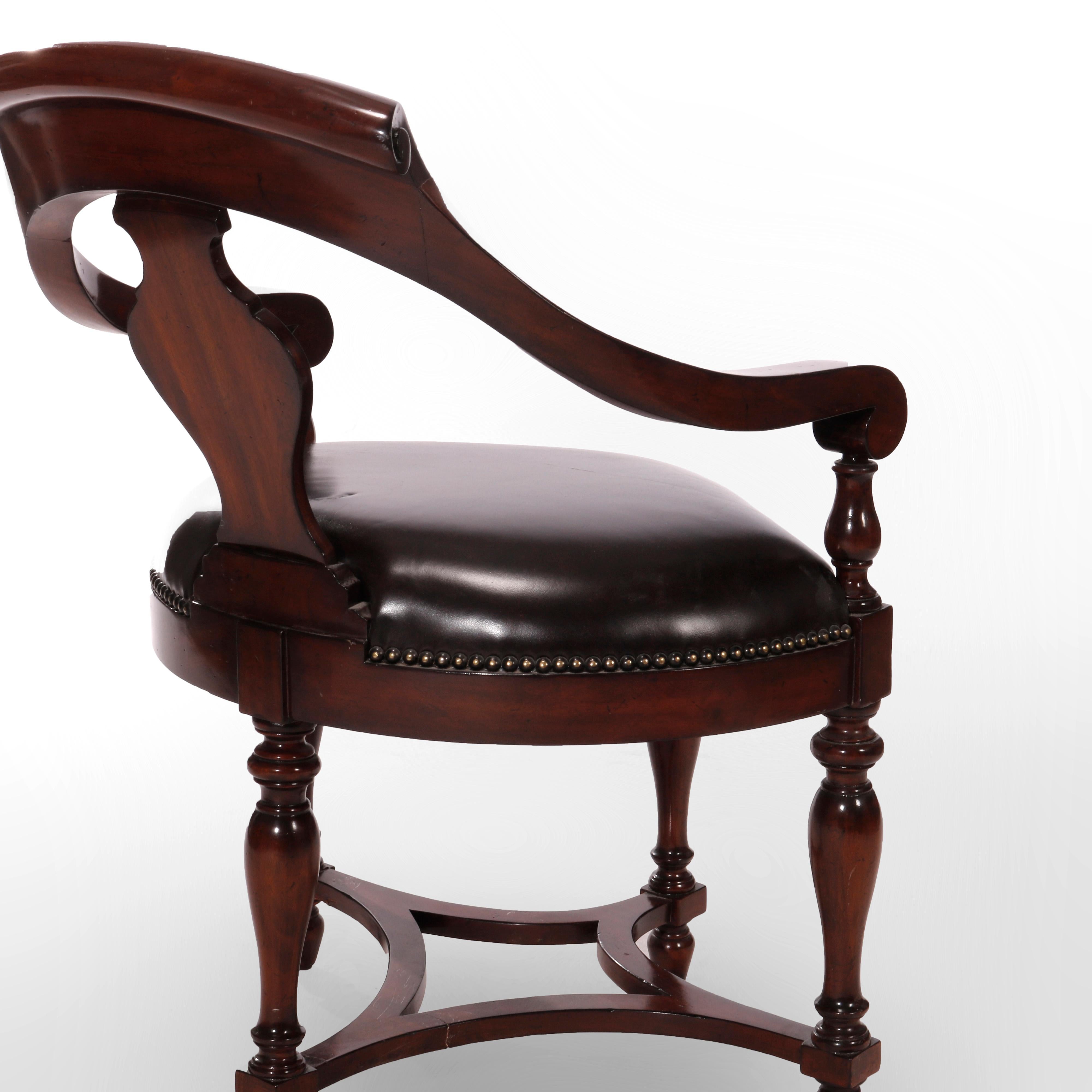 Maitland Smith Mahogany & Leather Barrel Back Corner Chair, 20th C 2