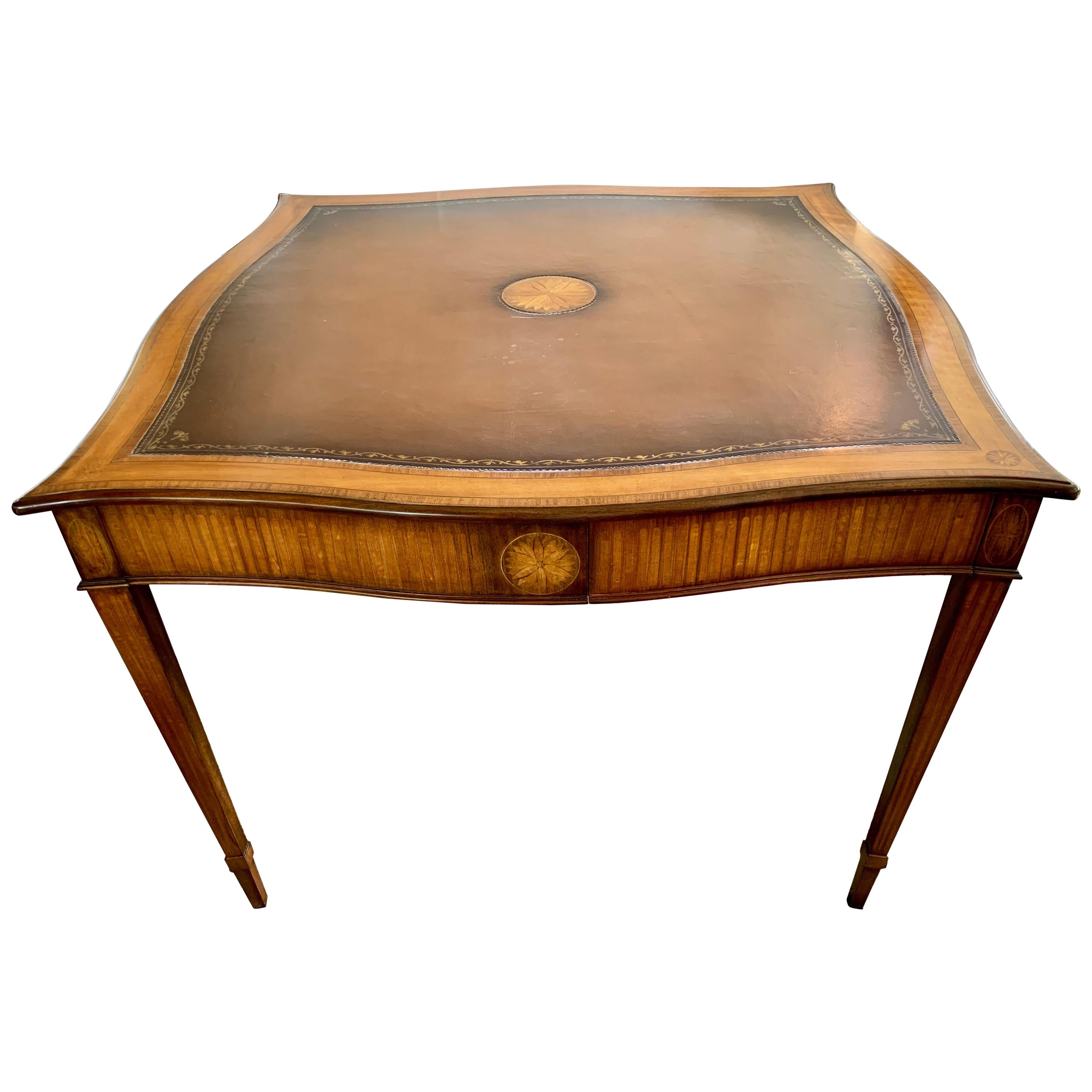 Maitland Smith Mahogany Leather Top Game Table Writing Desk at 1stDibs