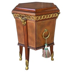 Maitland-Smith Mahogany Octagonal Cabinet with Hand-Tooled Leather & Ram’s Head