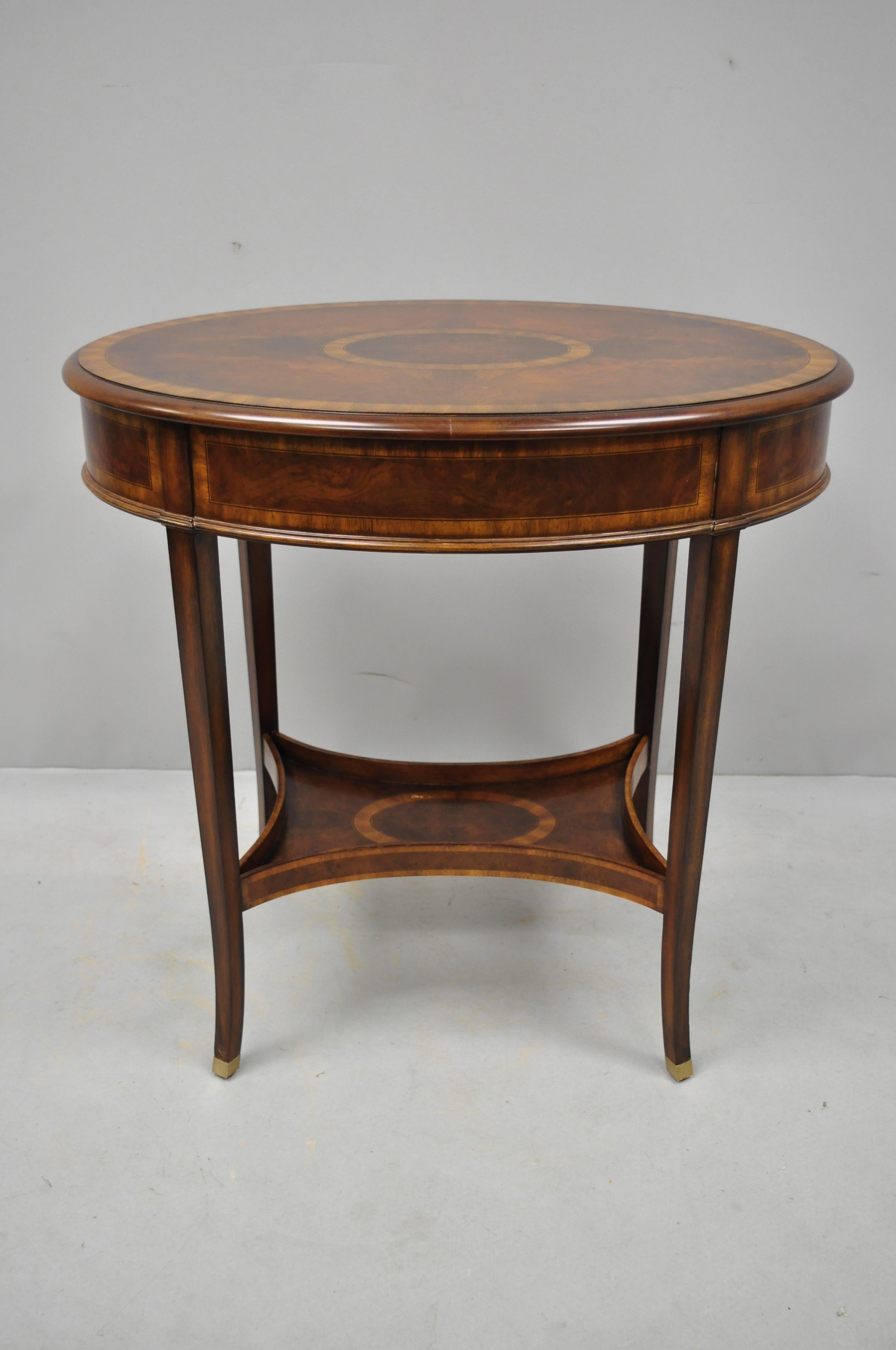 Maitland Smith Mahogany Oval Inlaid One Drawer Occasional Accent Side Table 5