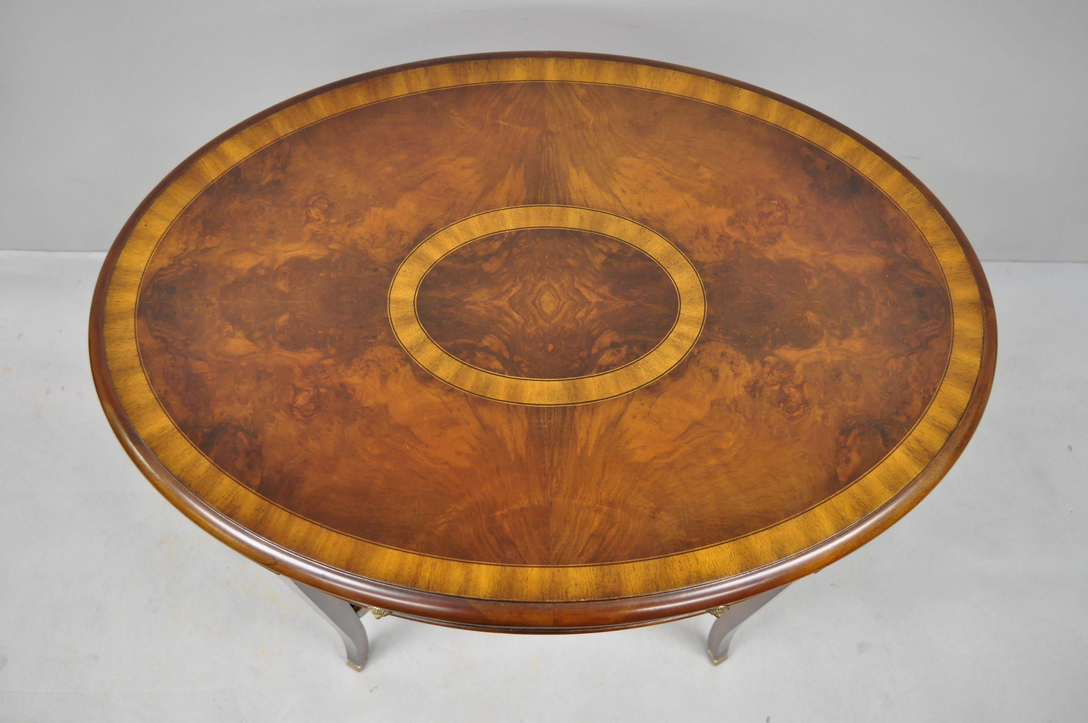 Maitland Smith Mahogany Oval Inlaid One Drawer Occasional Accent Side Table In Good Condition In Philadelphia, PA