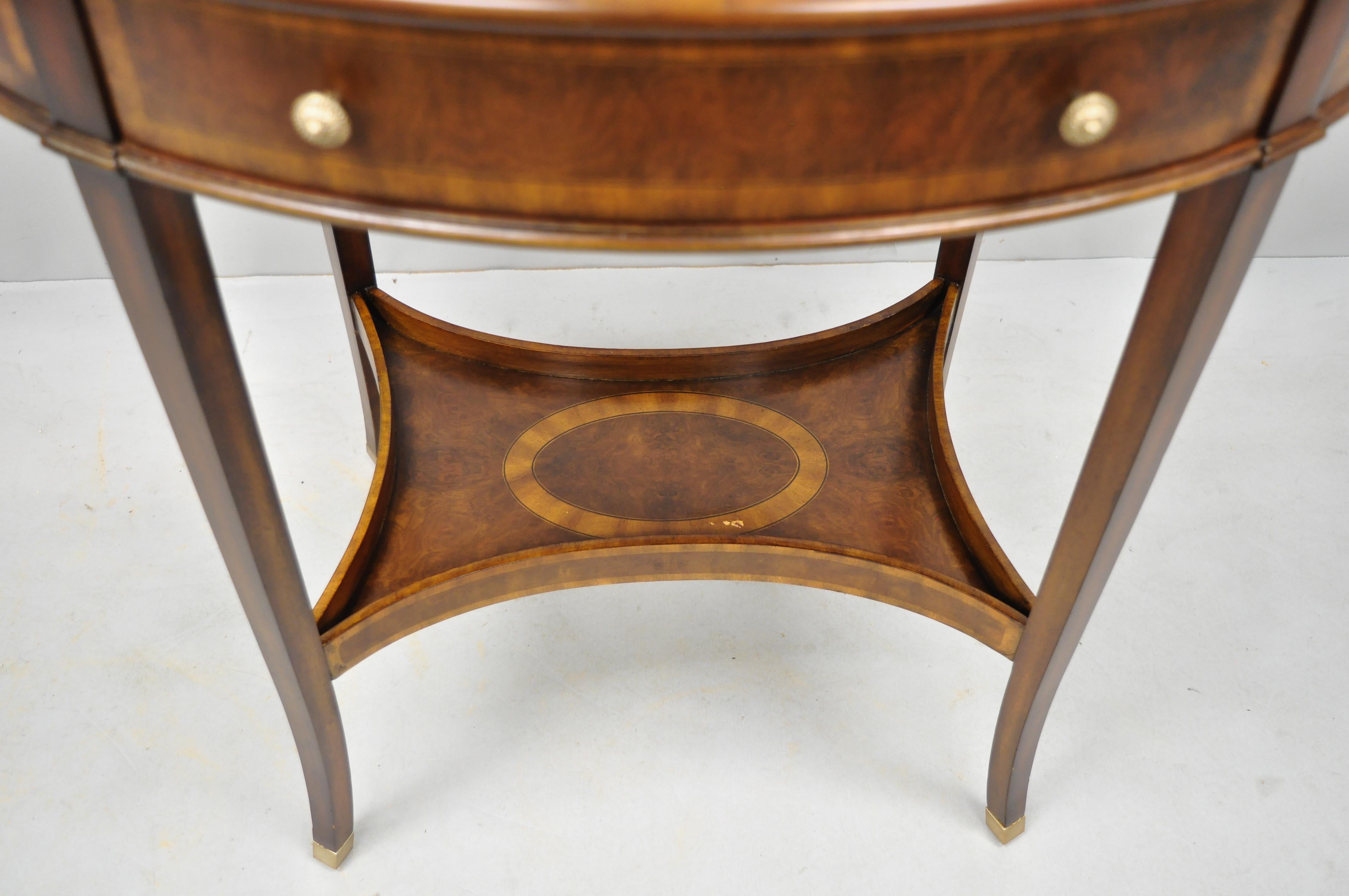 Brass Maitland Smith Mahogany Oval Inlaid One Drawer Occasional Accent Side Table