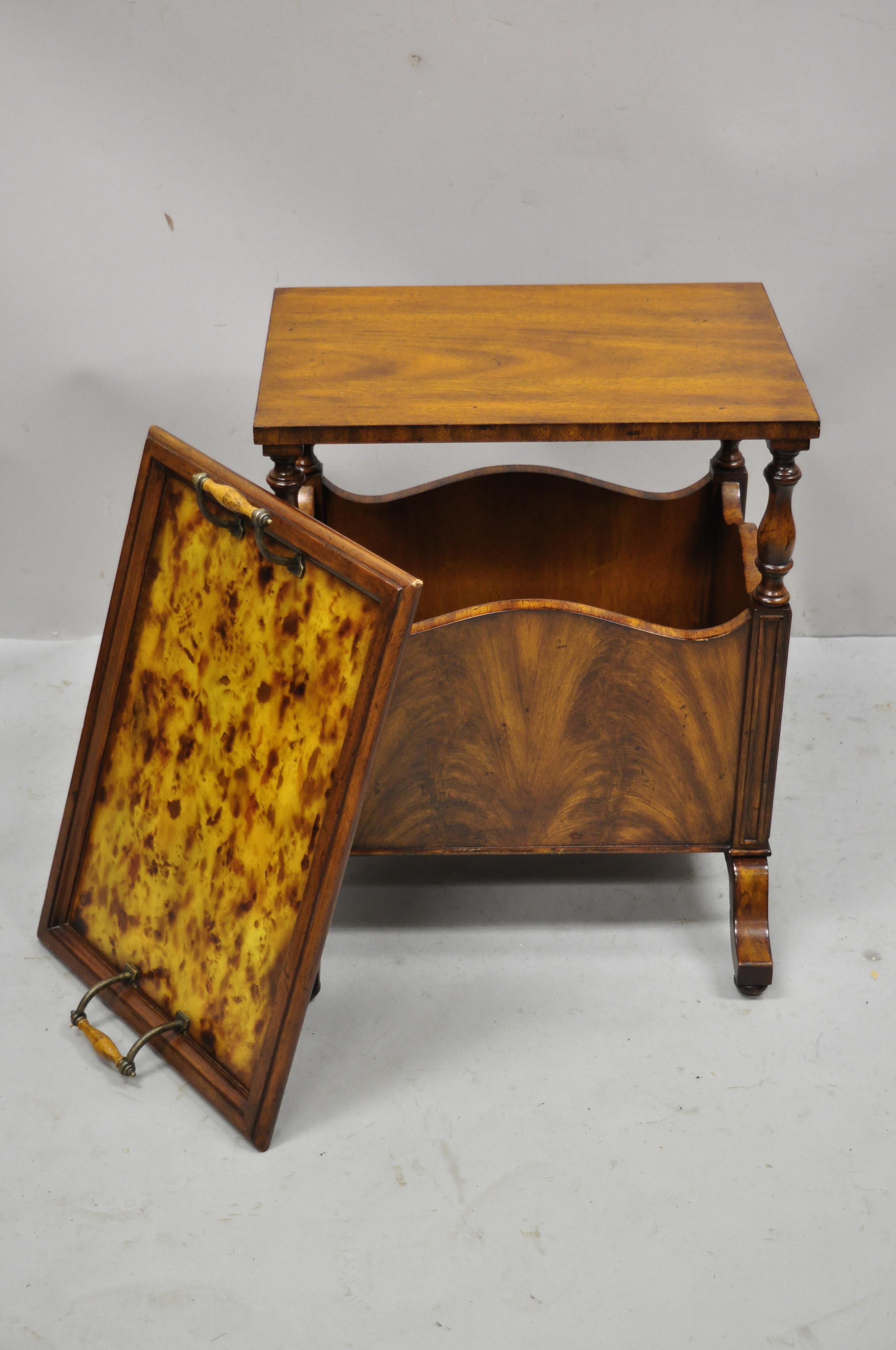 Wood Maitland Smith Mahogany Regency Serving Tray Side Table with Magazine Rack Base For Sale