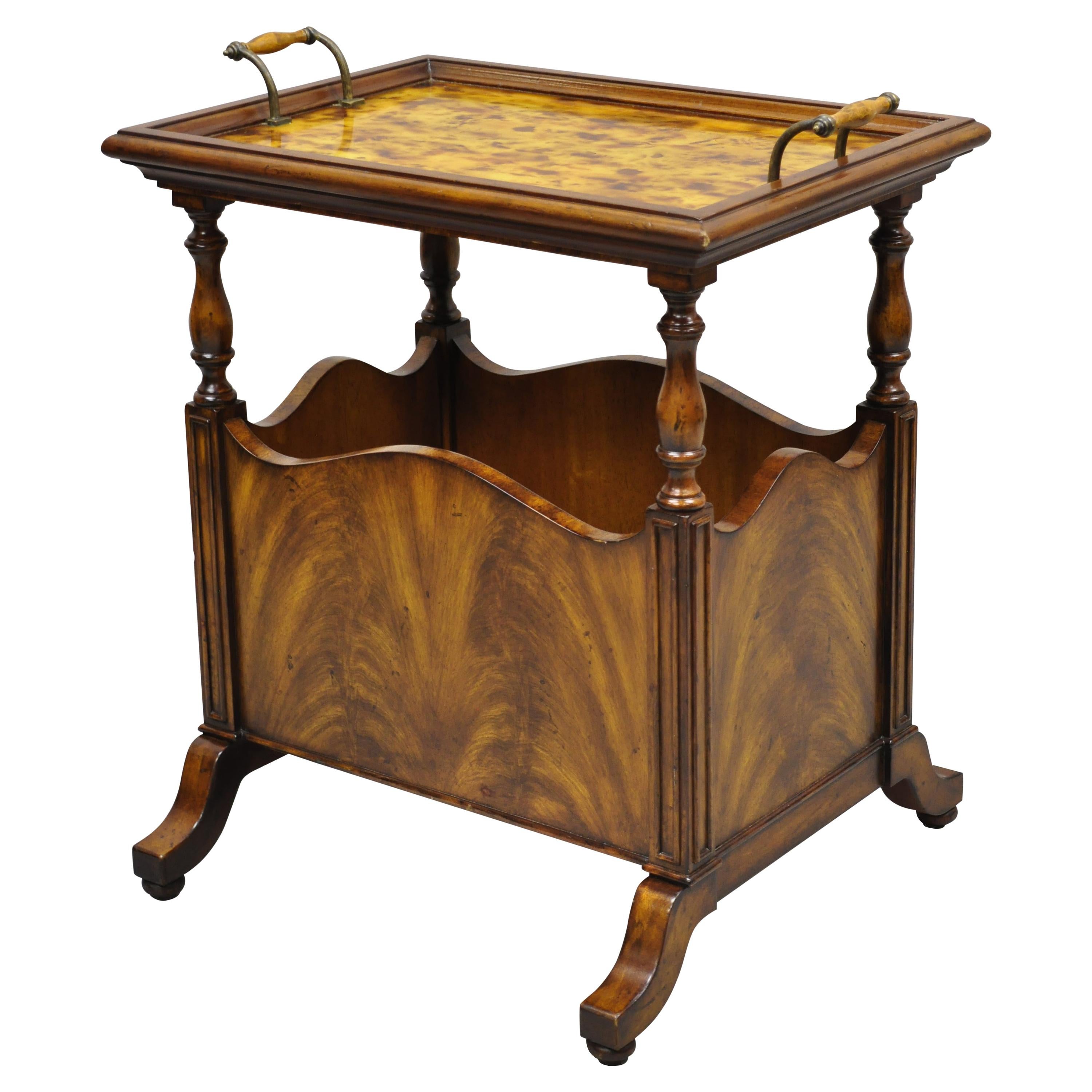 Maitland Smith Mahogany Regency Serving Tray Side Table with Magazine Rack Base For Sale