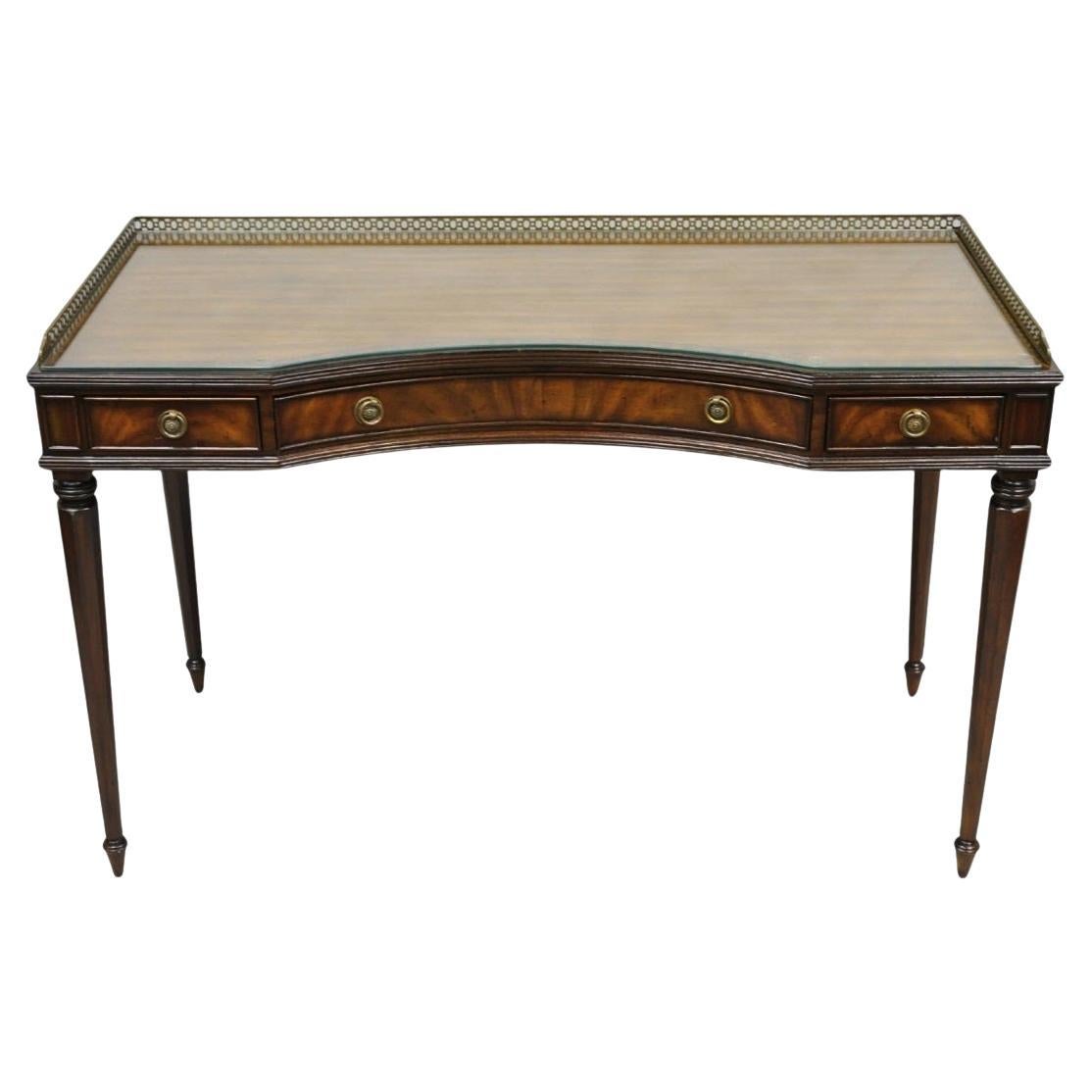 Maitland Smith Mahogany Regency Style 3 Drawer Writing Desk w/ Brass Gallery