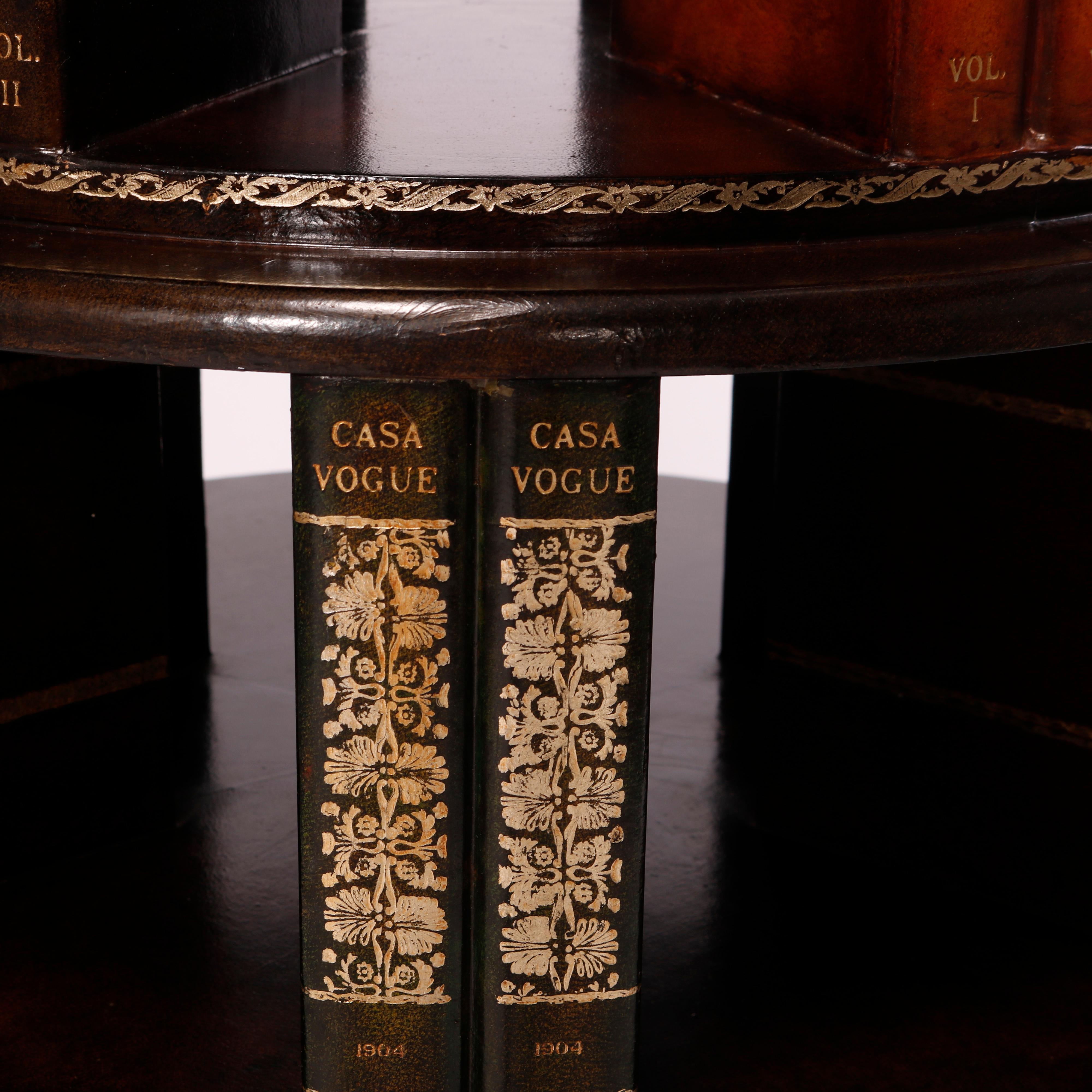 Maitland Smith Mahogany Revolving Book Stand & Tooled Leather Faux Books, 20th C 5