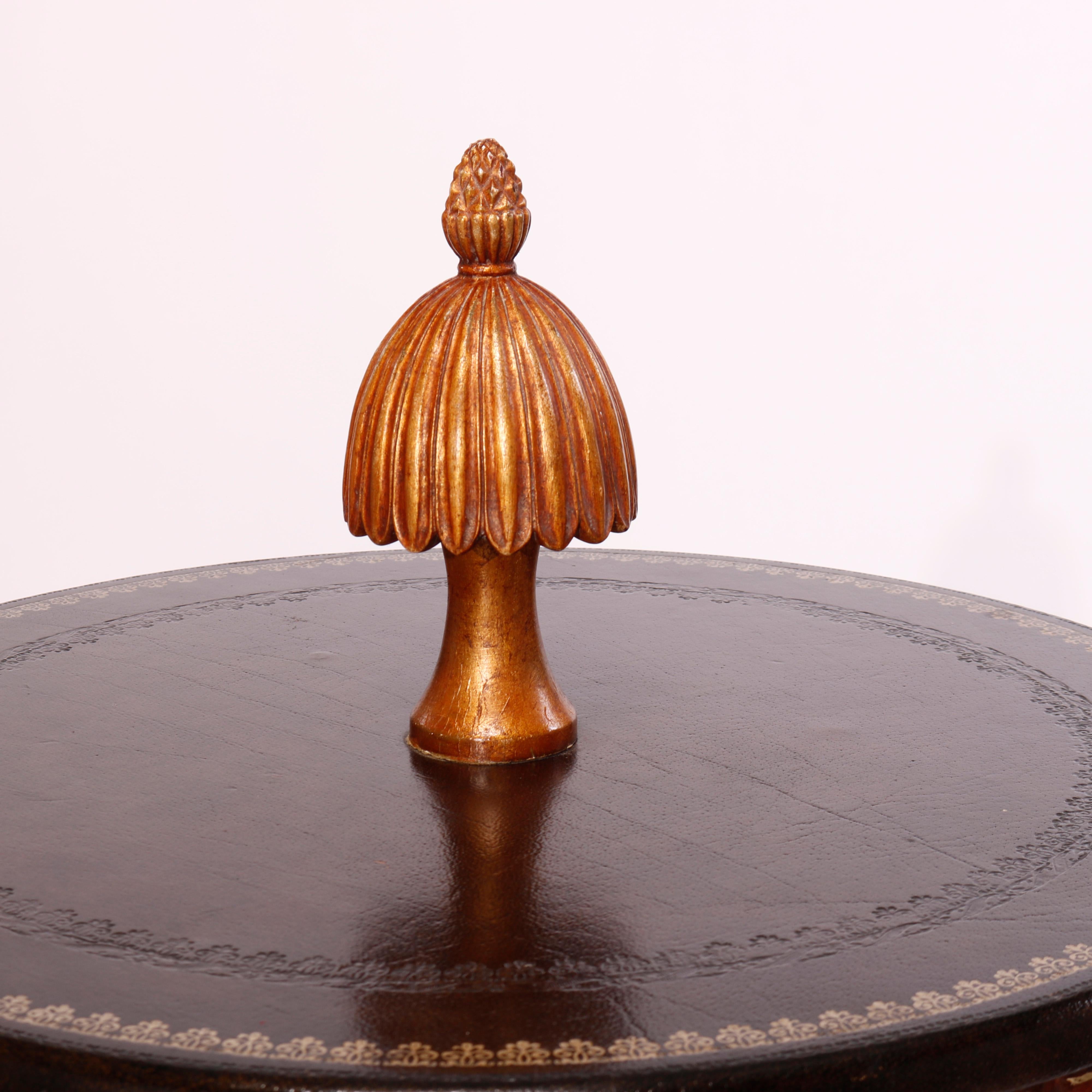 20th Century Maitland Smith Mahogany Revolving Book Stand & Tooled Leather Faux Books, 20th C