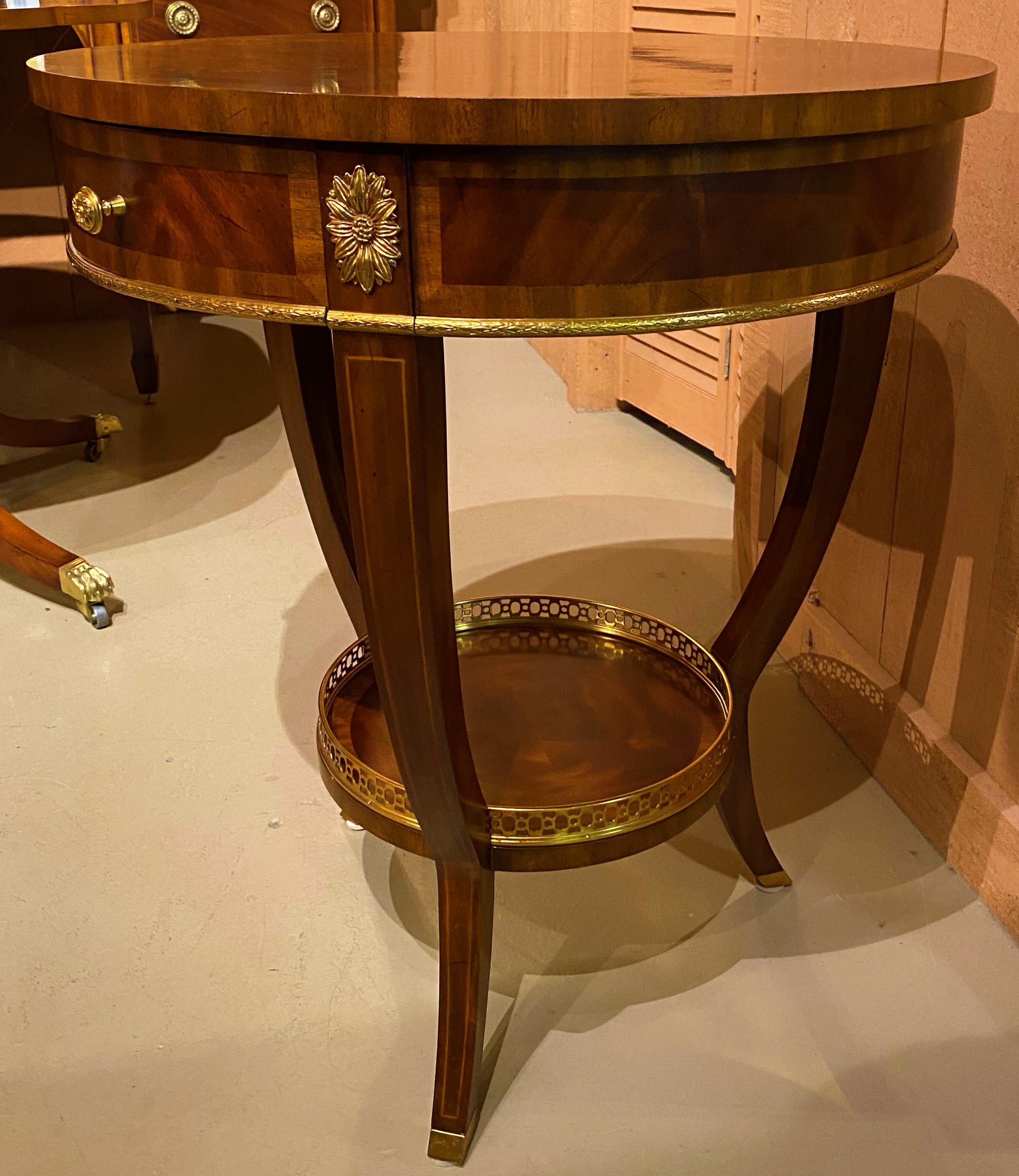 Federal Maitland-Smith Mahogany Round One Drawer Drum Table with Gallery