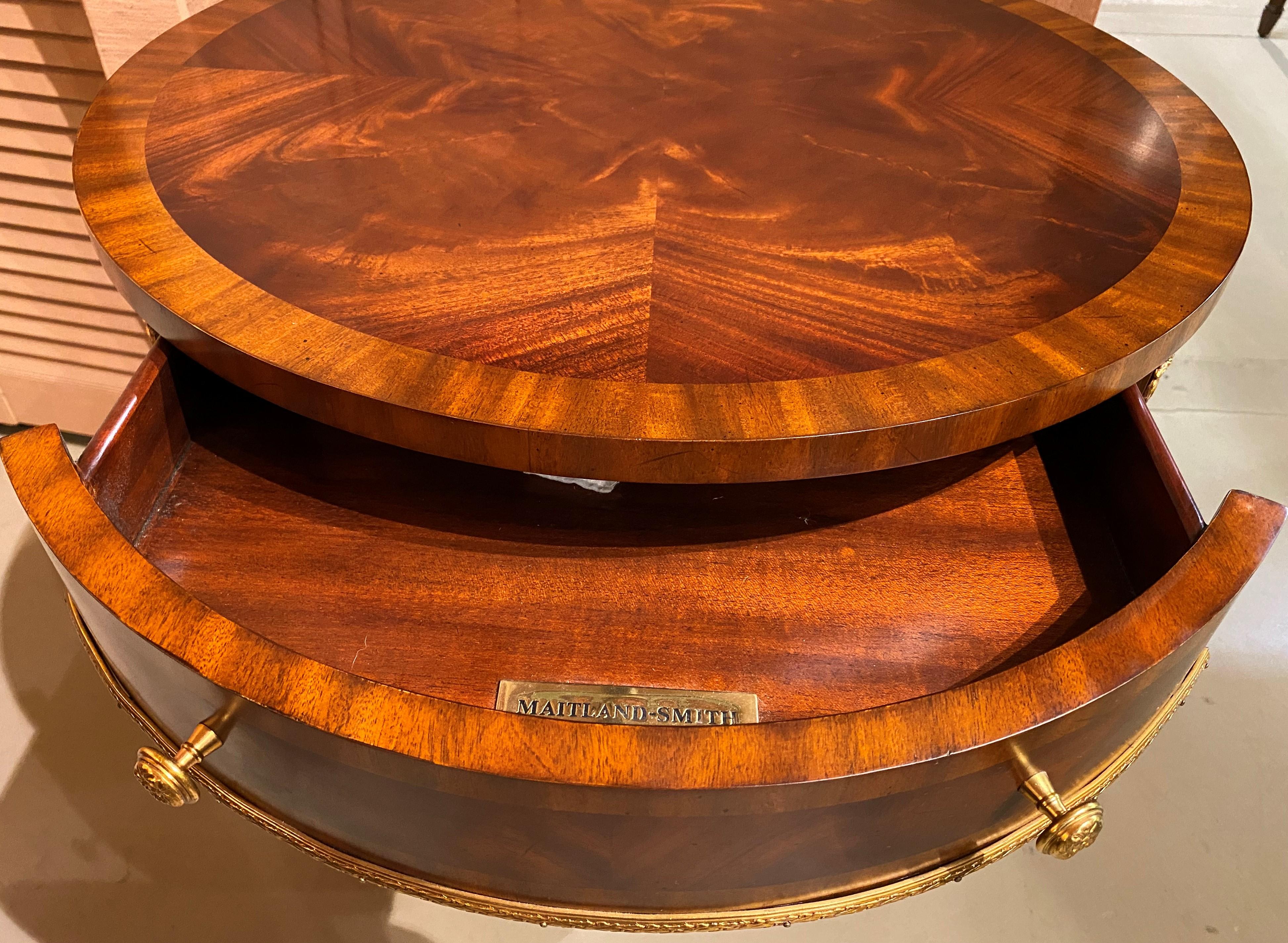20th Century Maitland-Smith Mahogany Round One Drawer Drum Table with Gallery