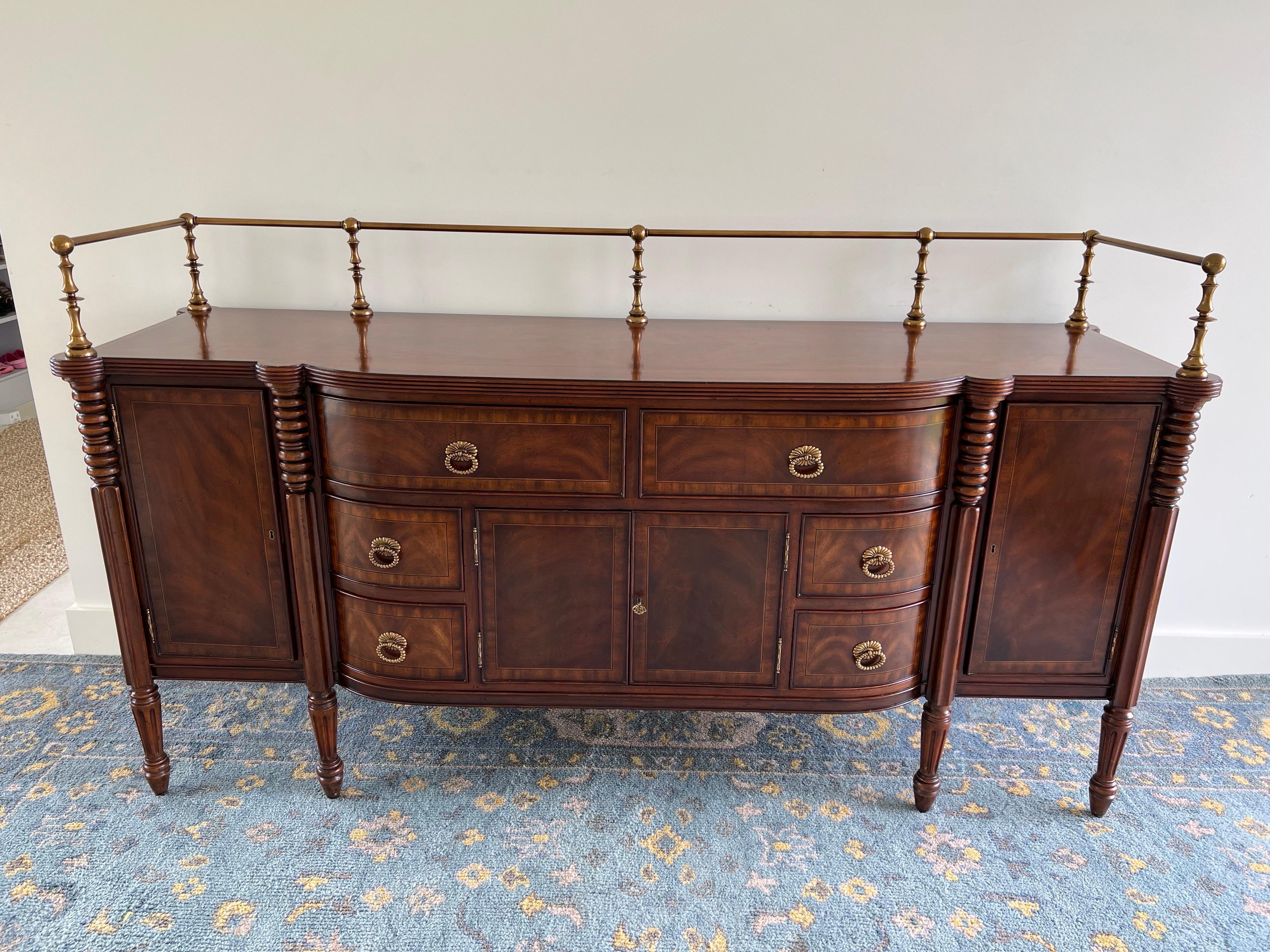 American Maitland-Smith Mahogany Sideboard with Brass Gallery Rail, 20th Century For Sale