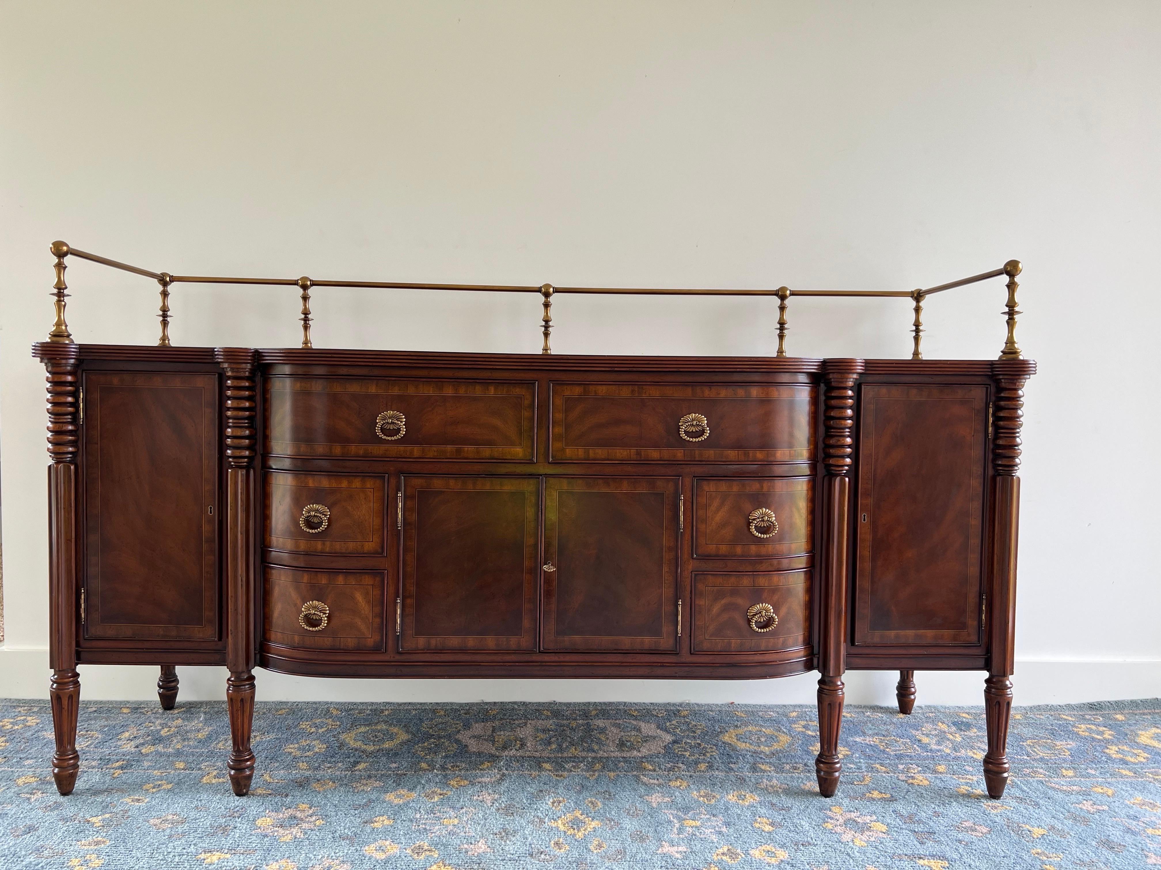 Maitland-Smith Mahogany Sideboard with Brass Gallery Rail, 20th Century In Good Condition For Sale In Southampton, NY