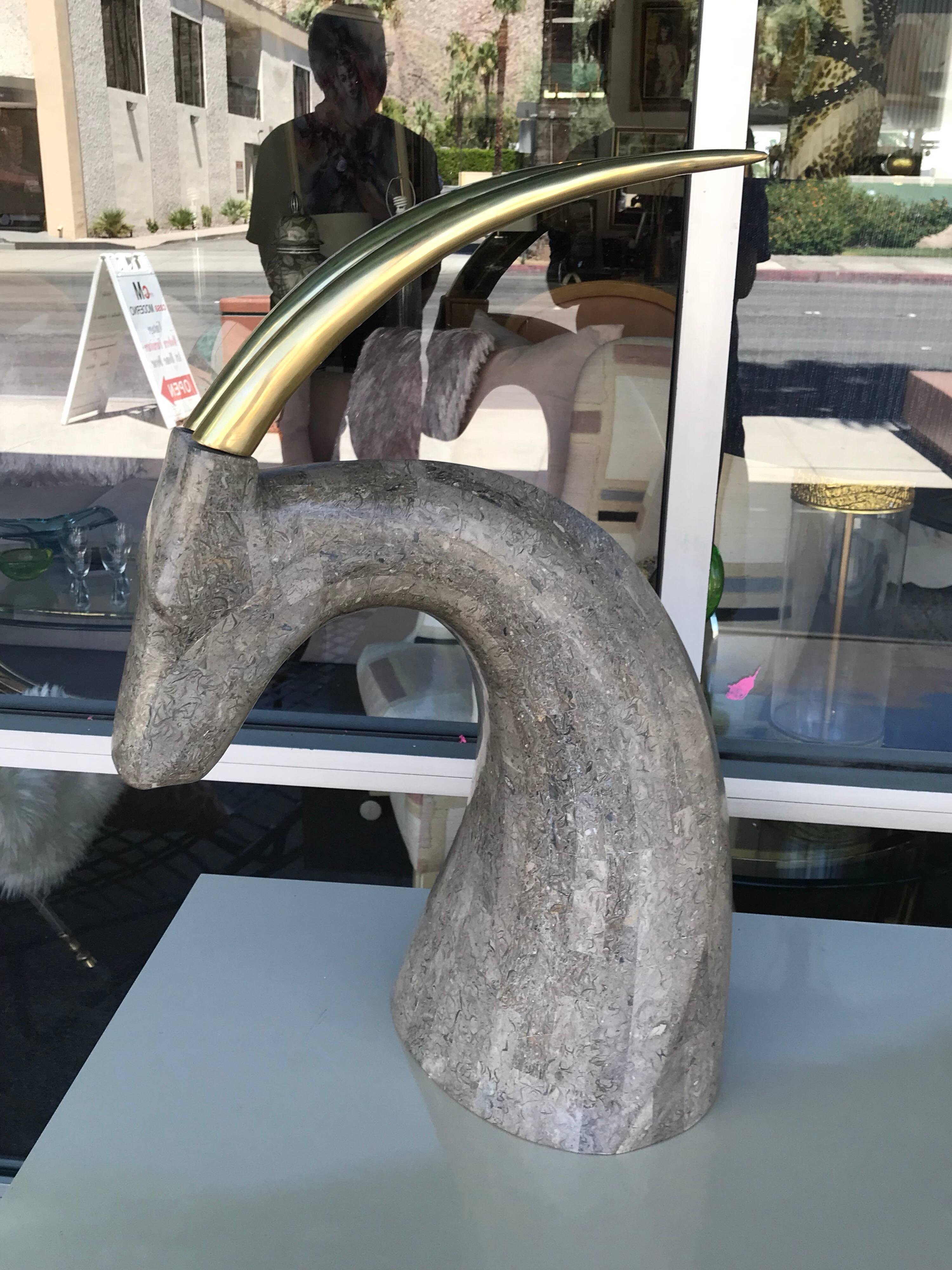 Philippine Maitland Smith Marble and Brass Modern Antelope Sculpture