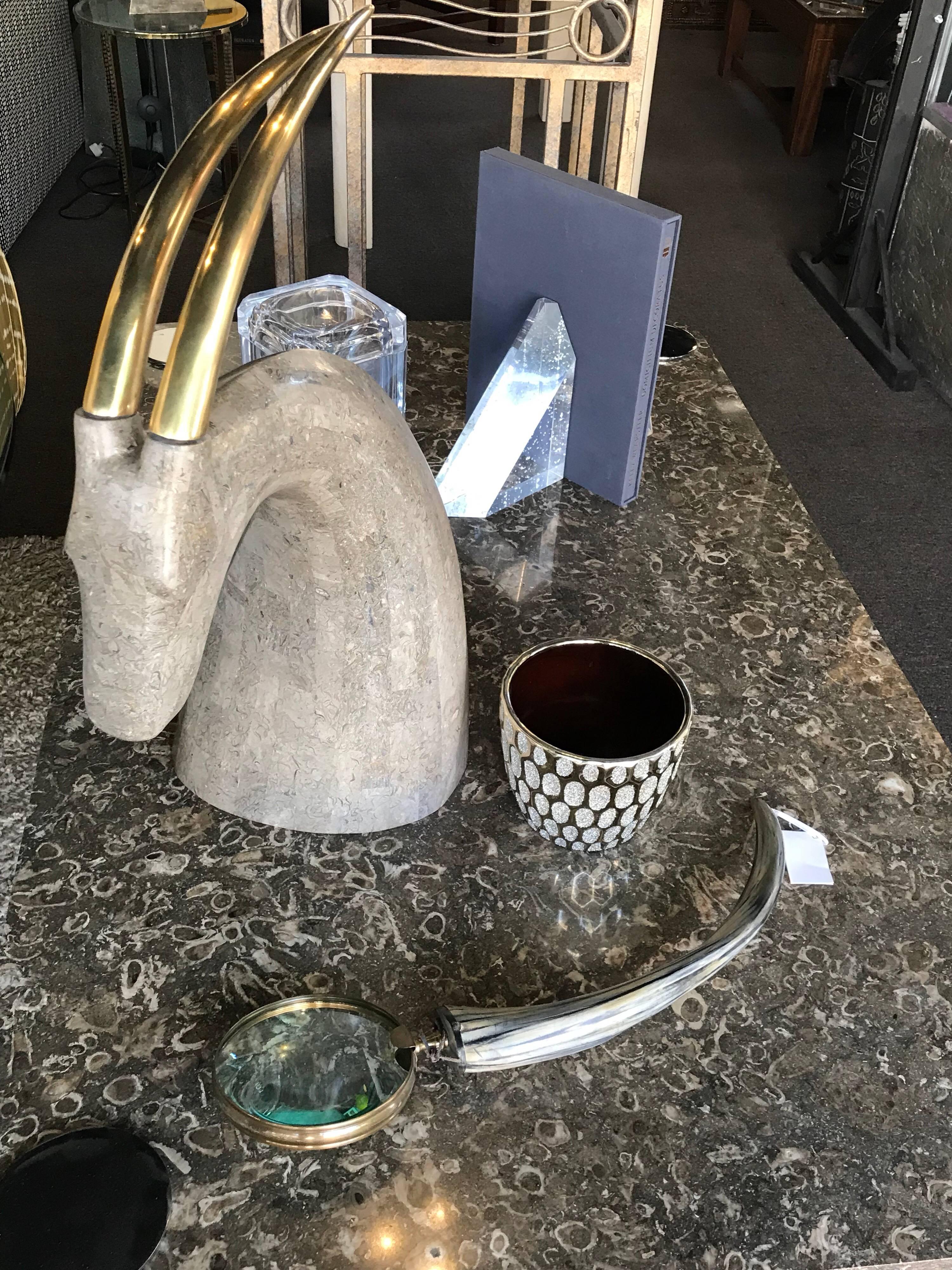 Maitland Smith Marble and Brass Modern Antelope Sculpture In Excellent Condition In Palm Springs, CA