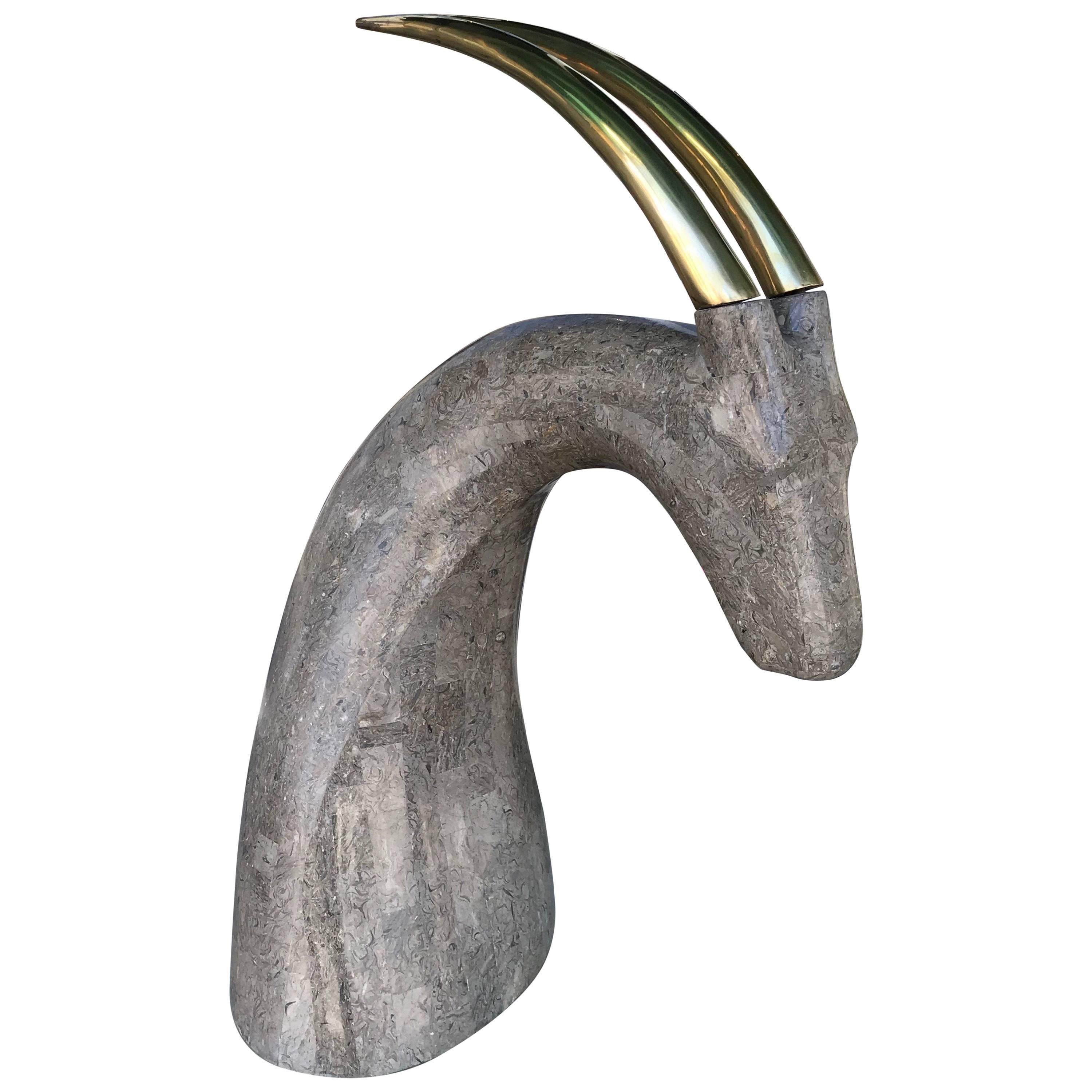 Maitland Smith Marble and Brass Modern Antelope Sculpture