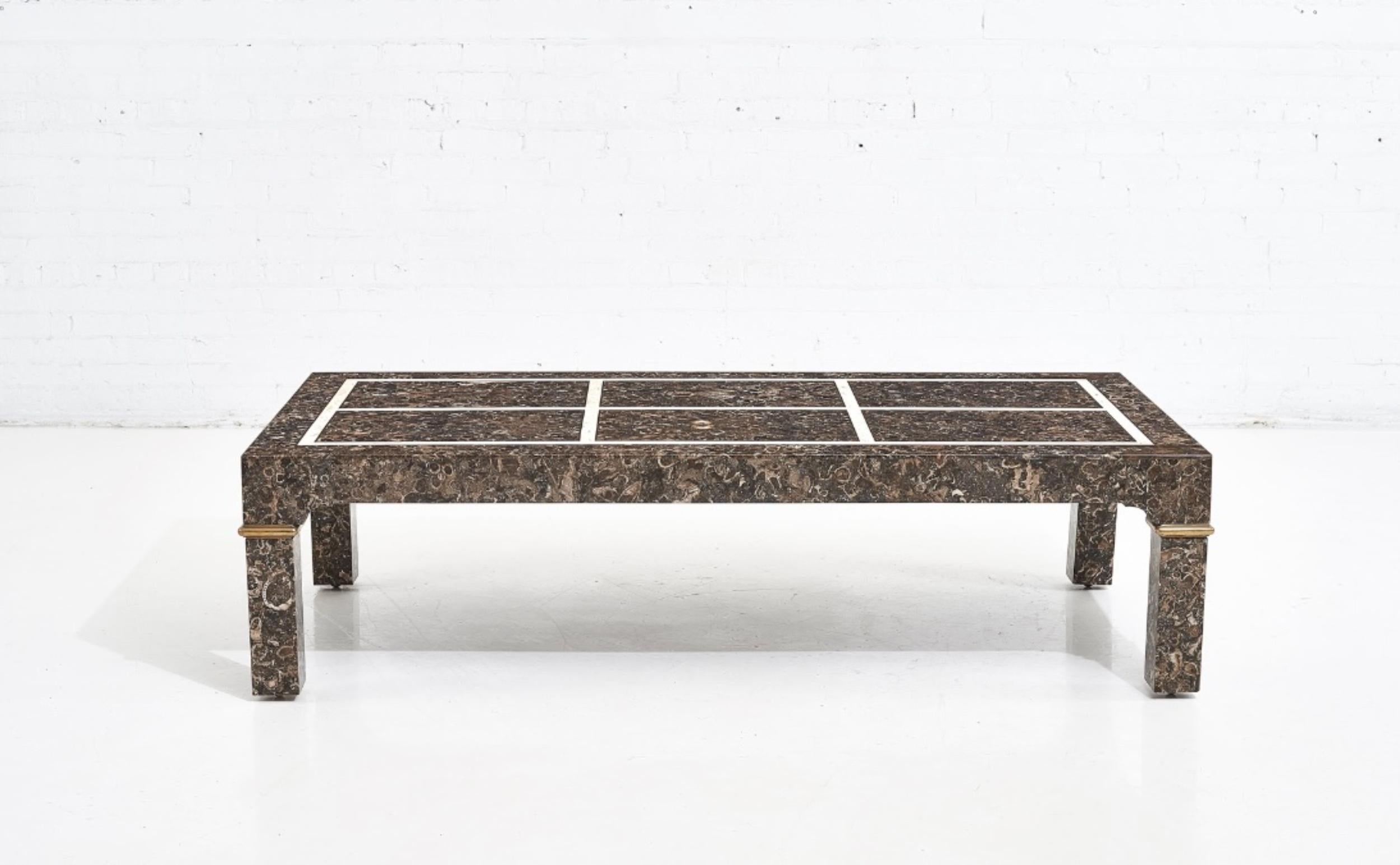 Maitland Smith marble brass coffee table, 1970.
